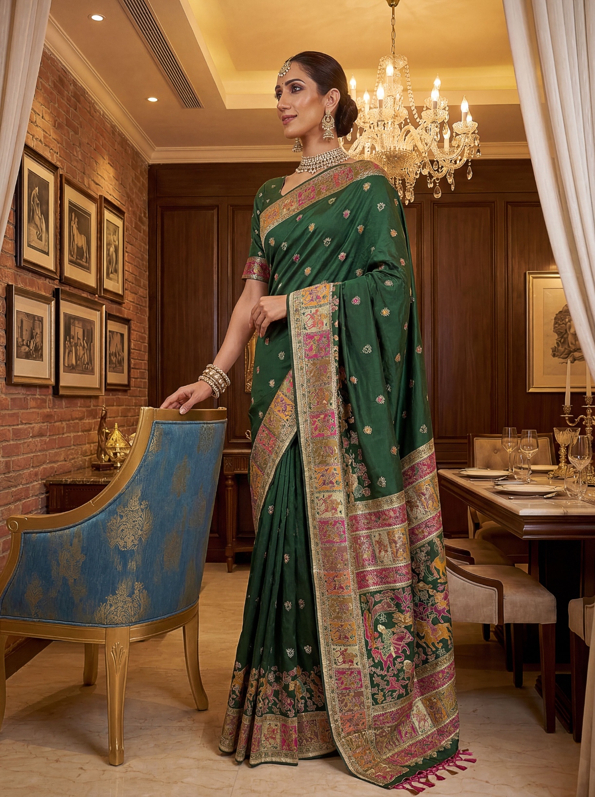 Emerald Green Virana Silk Celebration Saree