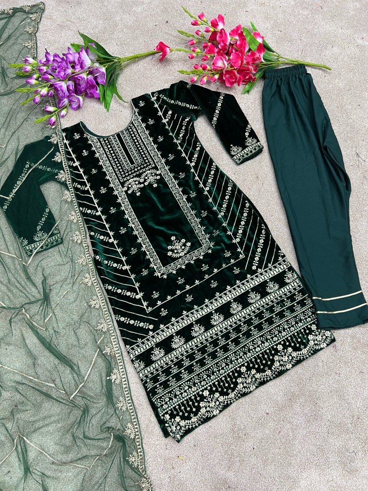 Emerald Luxe Heavy Embroidered Velvet Suit — alternate view