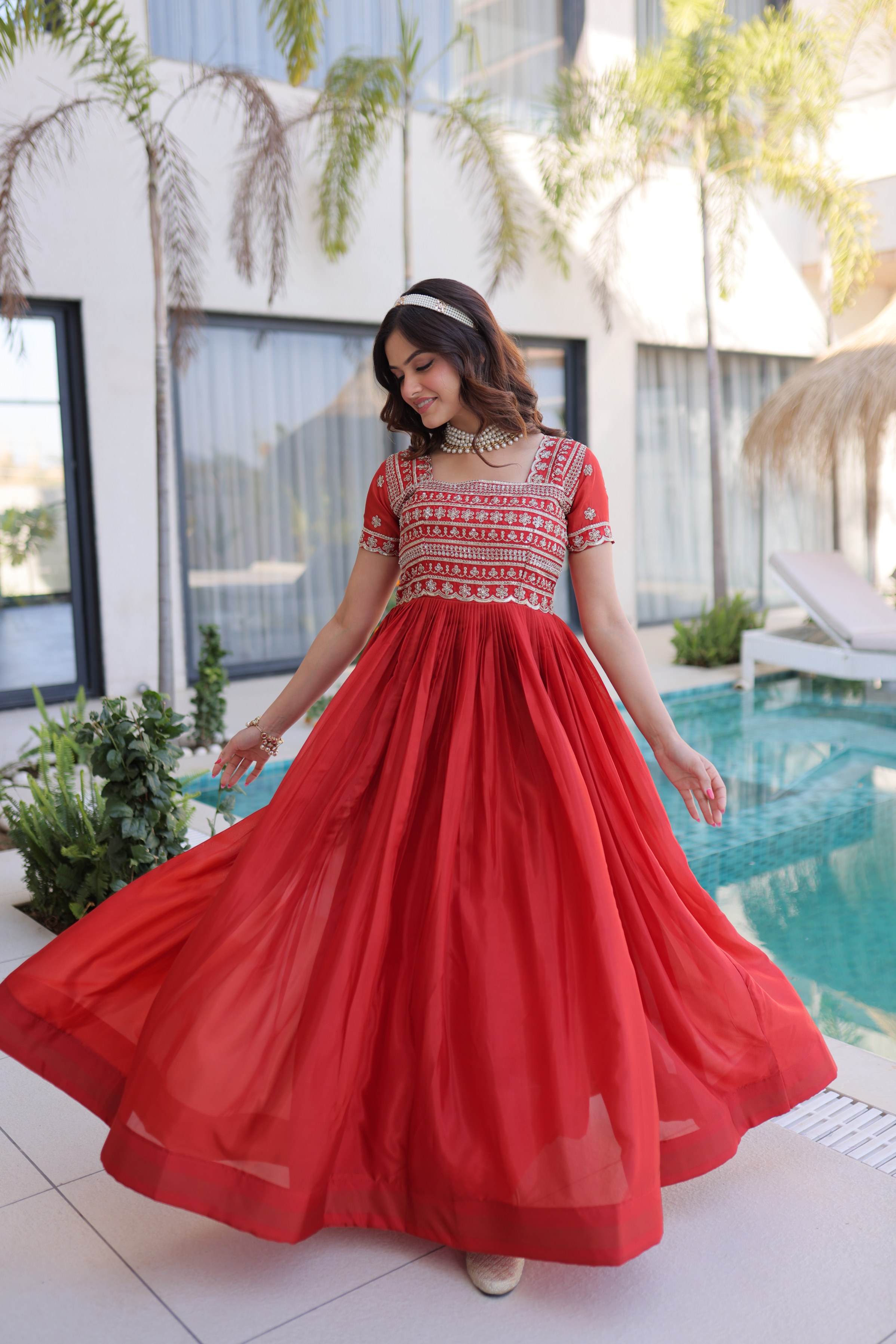 Fanta Gold Sequins Zari Embroidered Organza Gown