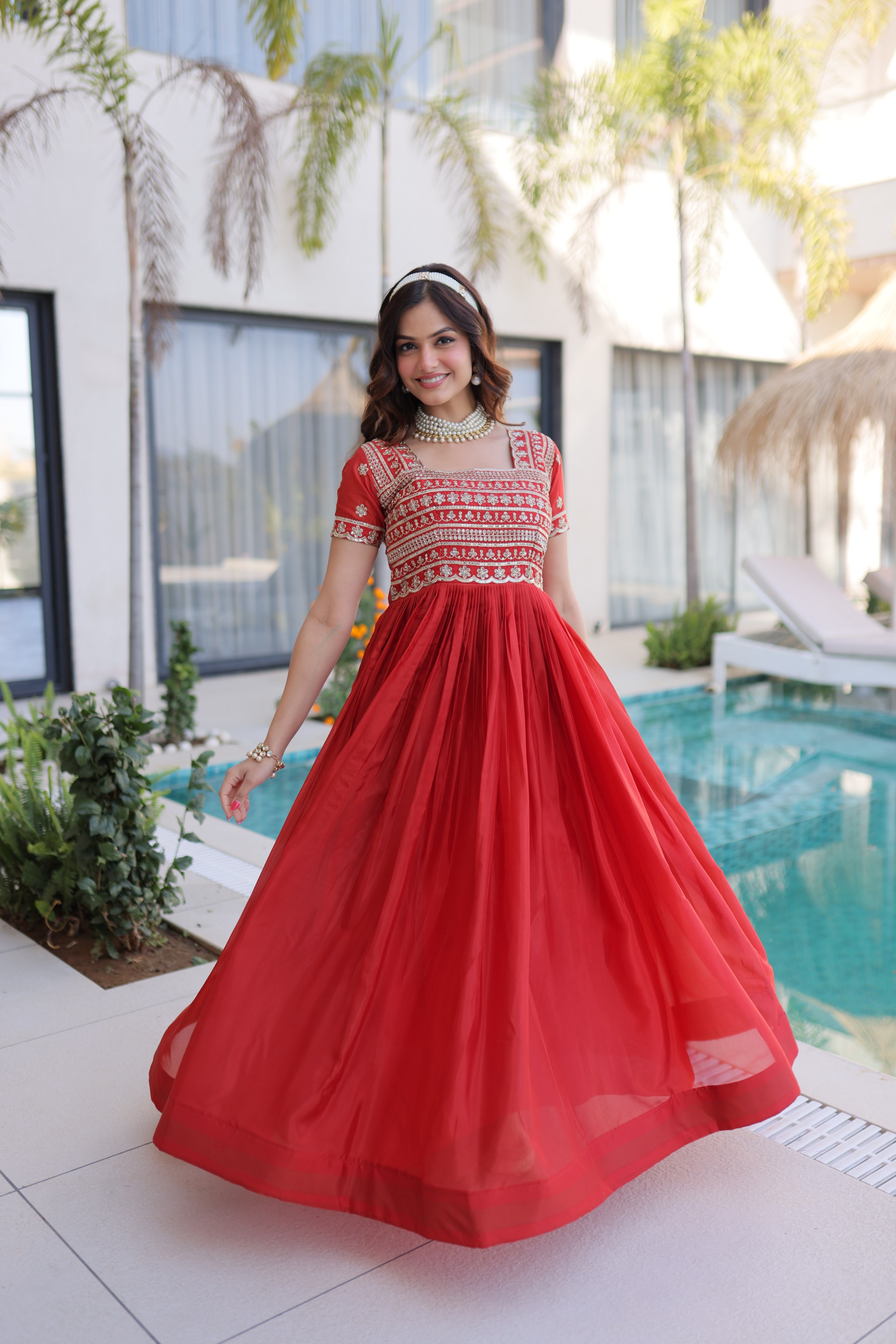 Fanta Gold Sequins Zari Embroidered Organza Gown