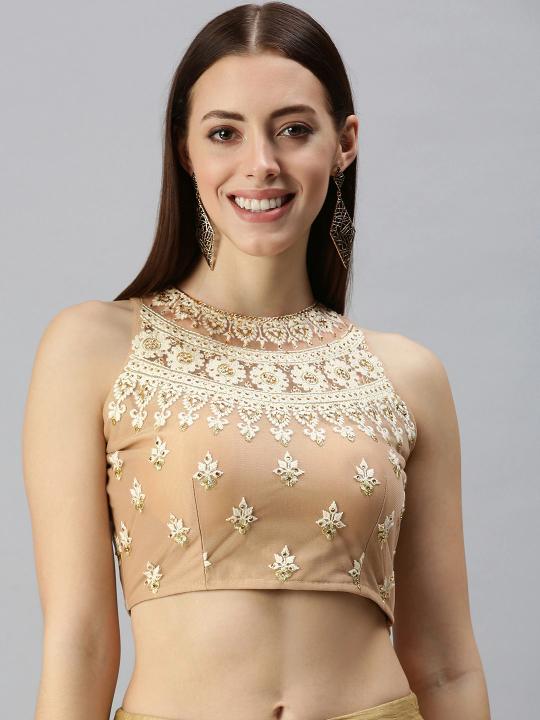 Fawn Lycra N Net Readymade Blouse
