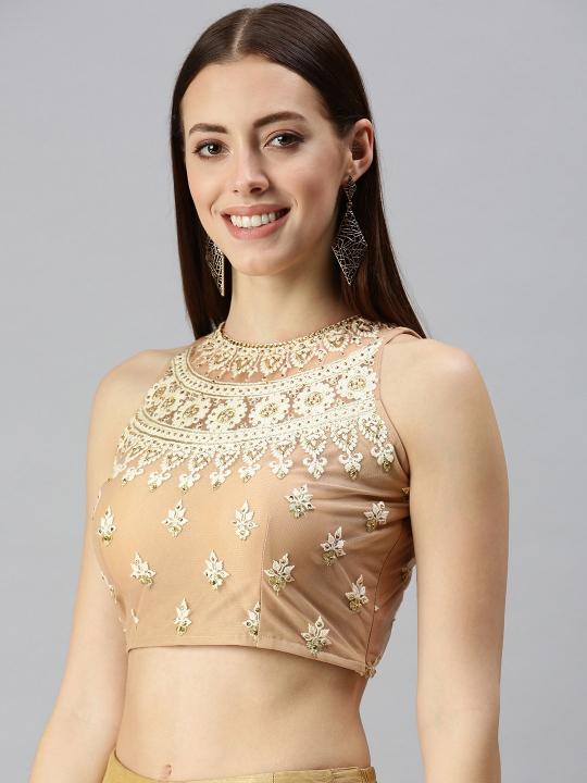 Fawn Lycra N Net Readymade Blouse