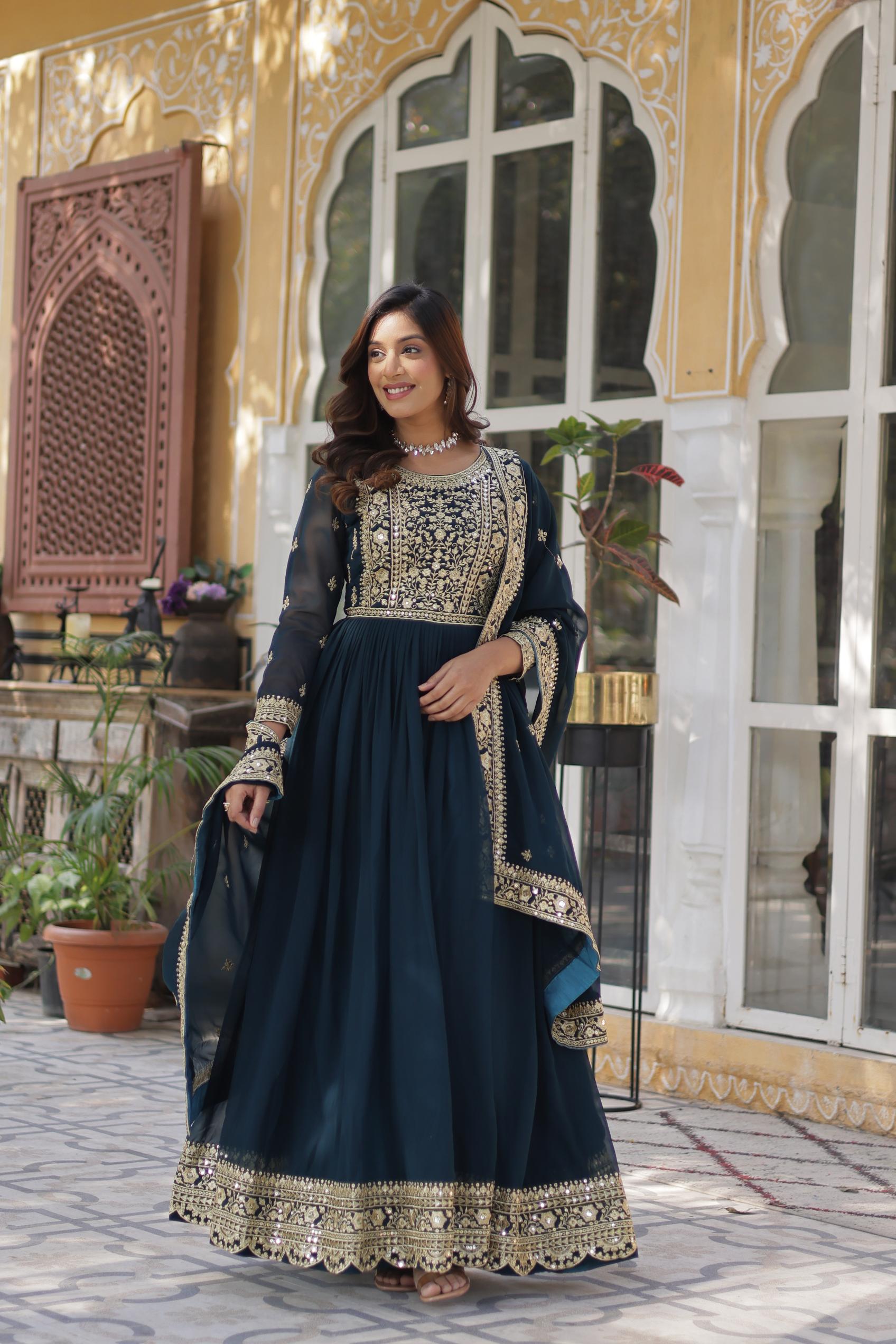 Festive Rama Blue Designer Gown
