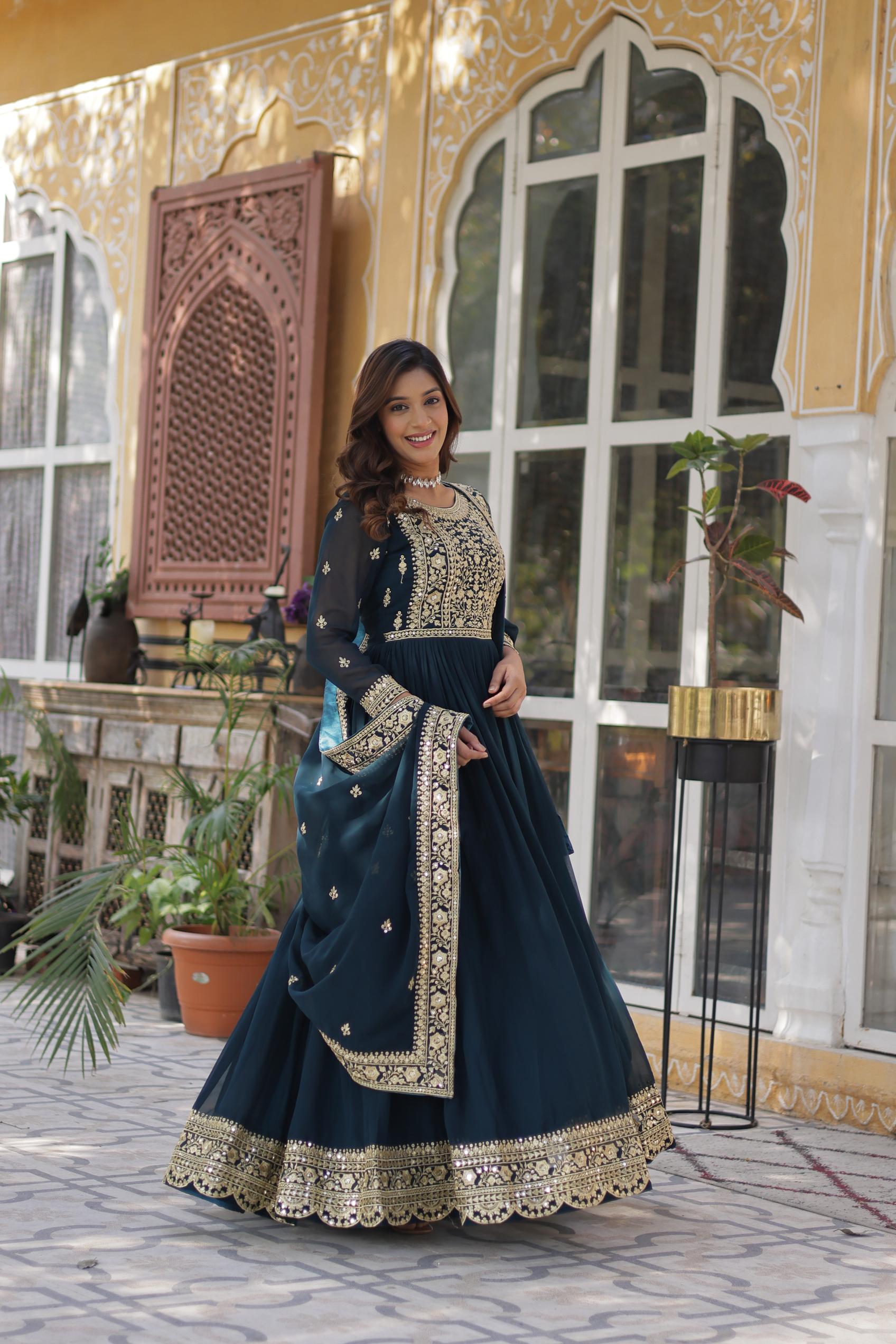 Festive Rama Blue Designer Gown — alternate view