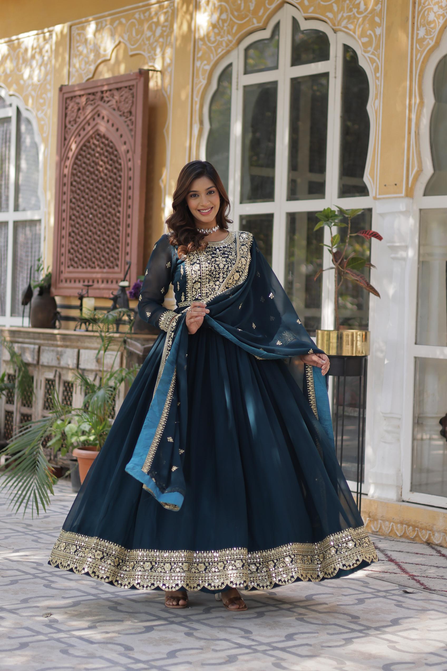 Festive Rama Blue Designer Gown