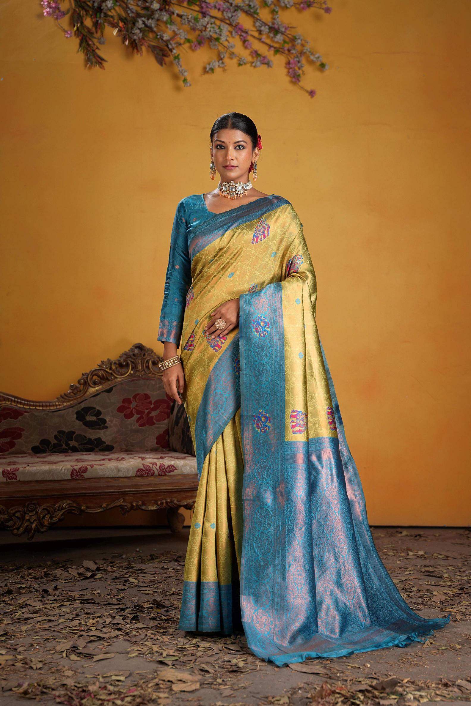 Firozi Art Silk Woven Jacquard Saree
