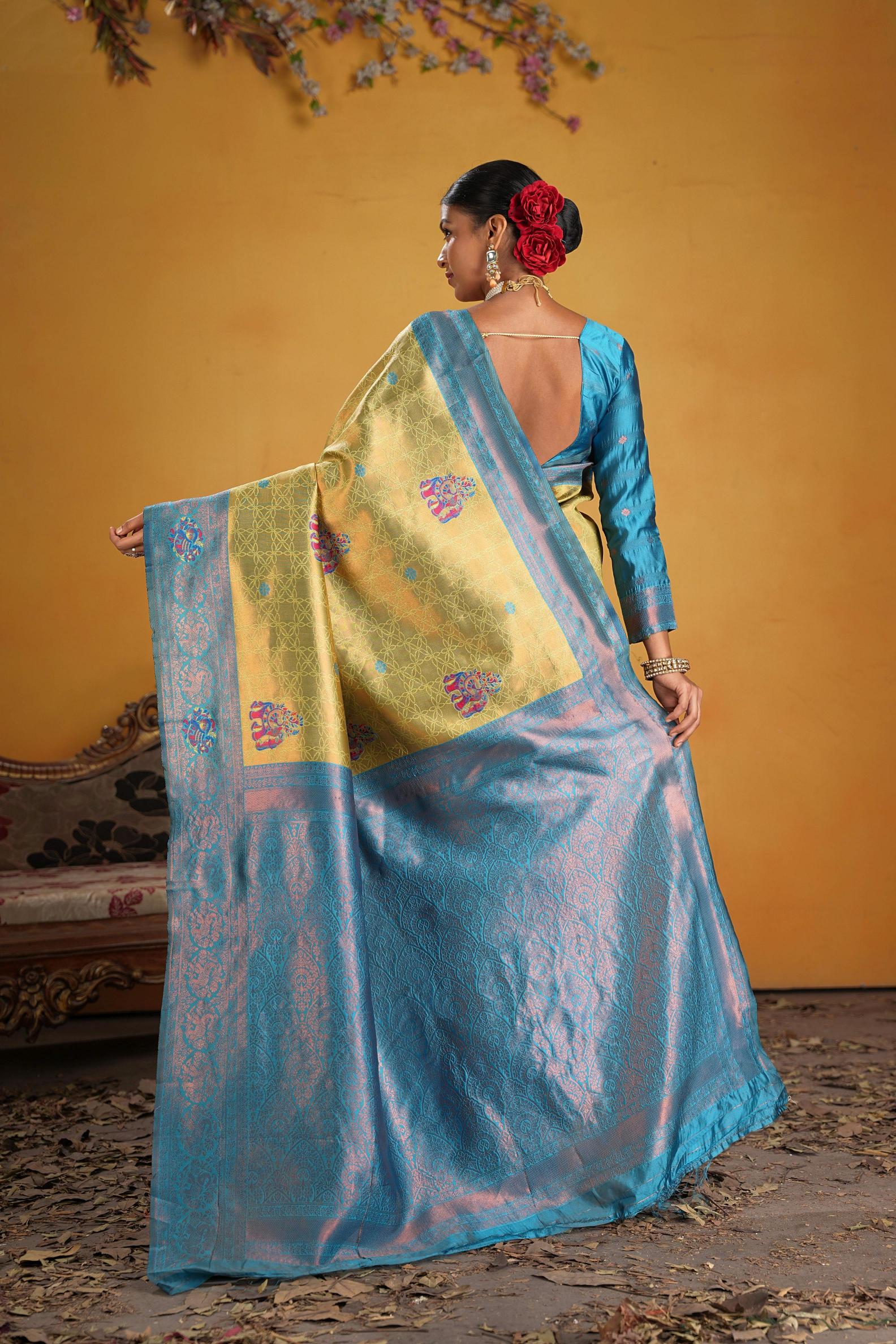 Firozi Art Silk Woven Jacquard Saree — alternate view