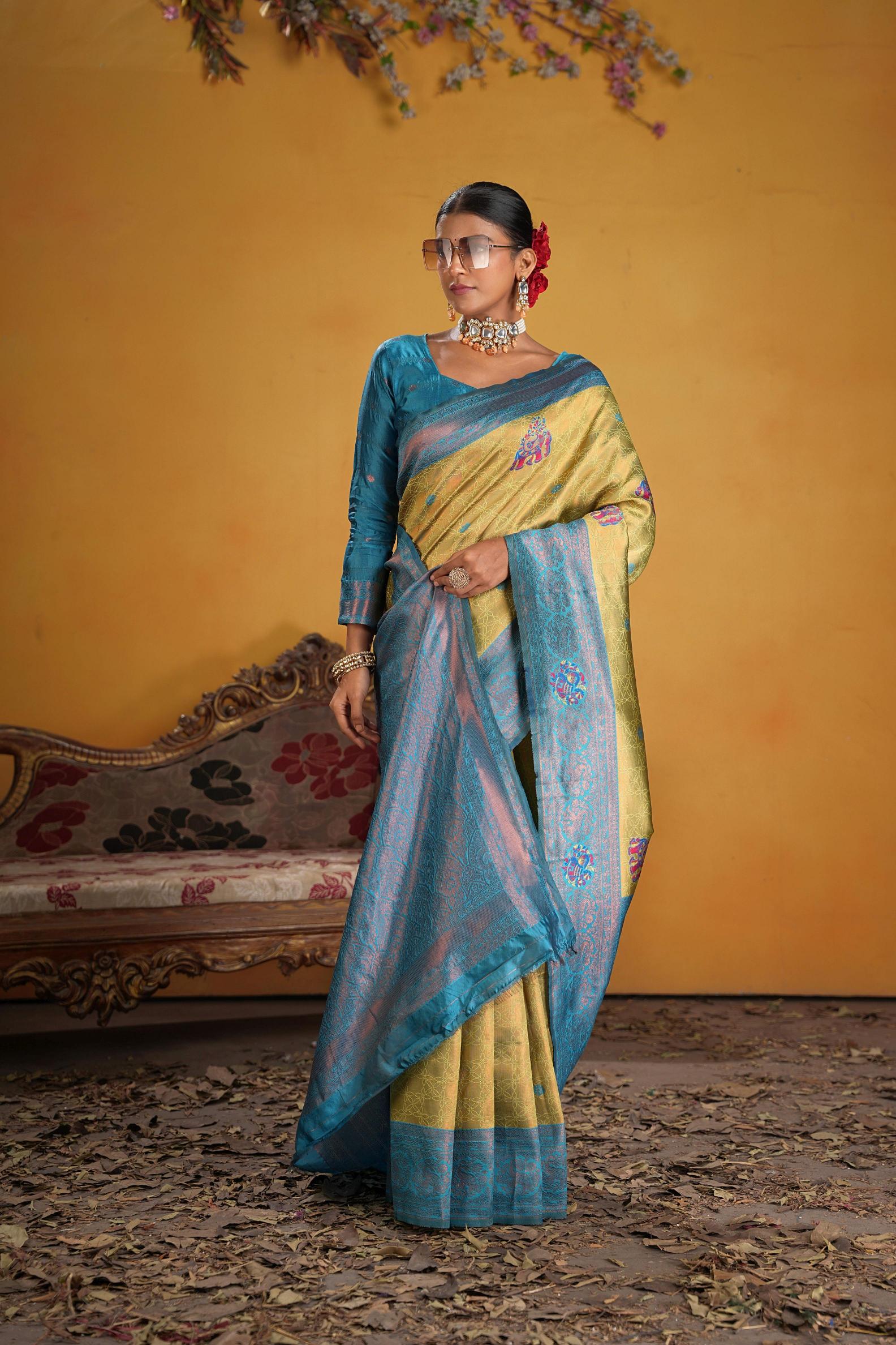 Firozi Art Silk Woven Jacquard Saree
