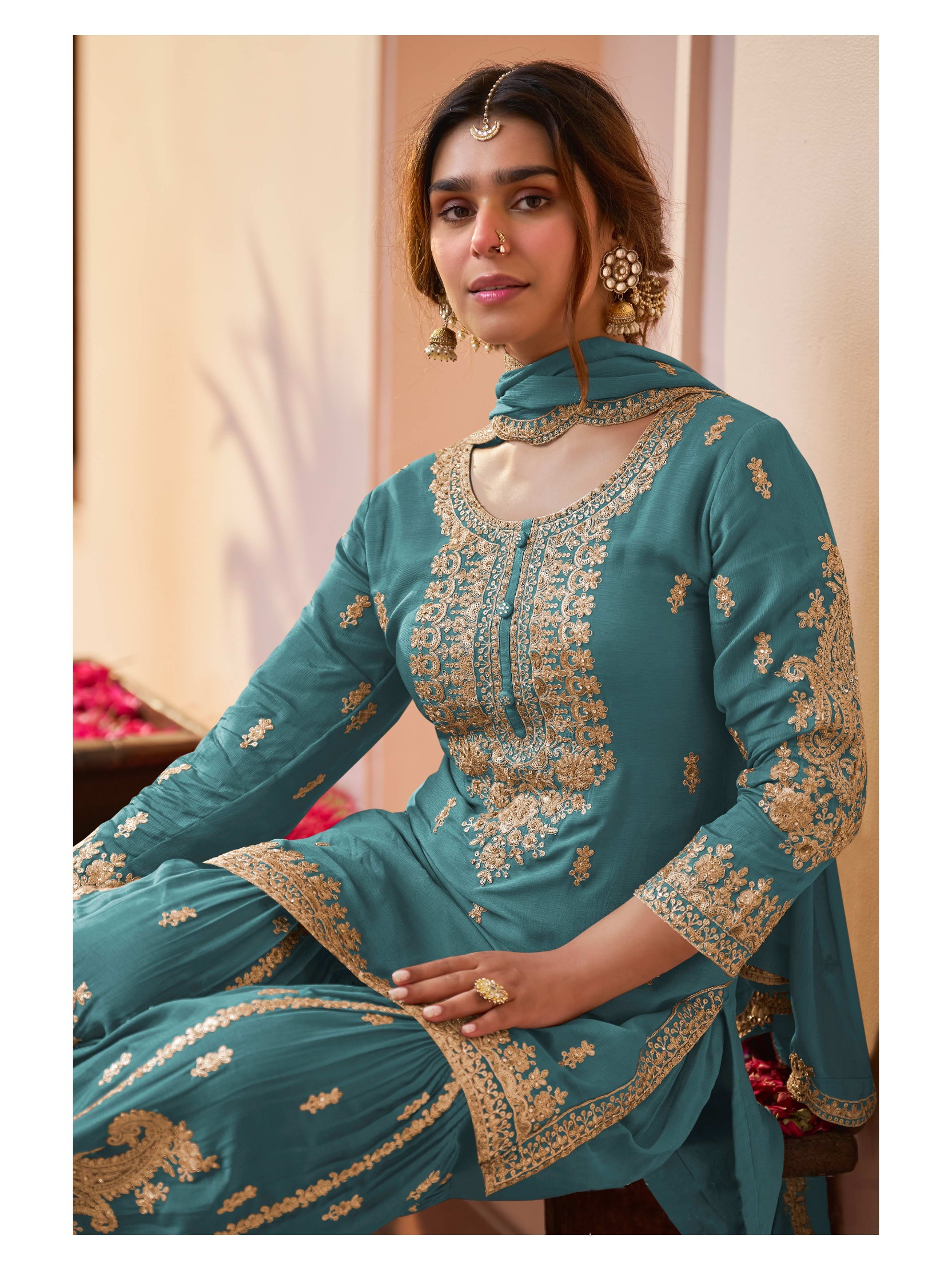 Firozi Butti Embroidery Chinon Sharara Suit — alternate view