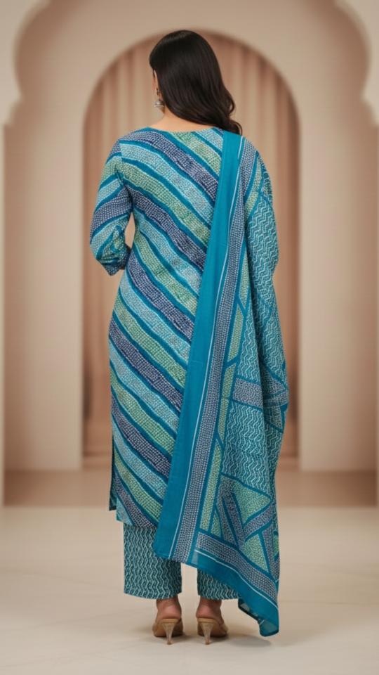 Firozi Cotton Printed Moti Hand Work Salwar Suit — alternate view