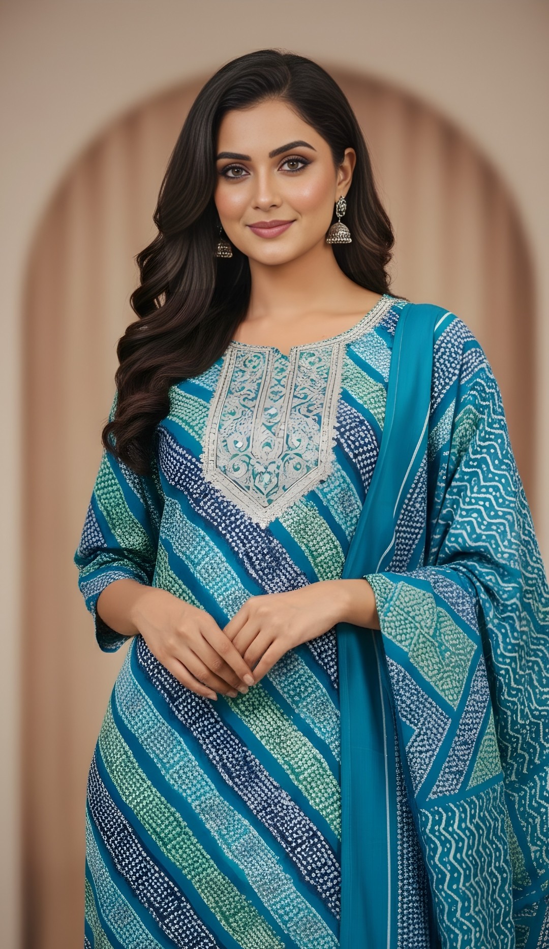 Firozi Cotton Printed Moti Hand Work Salwar Suit