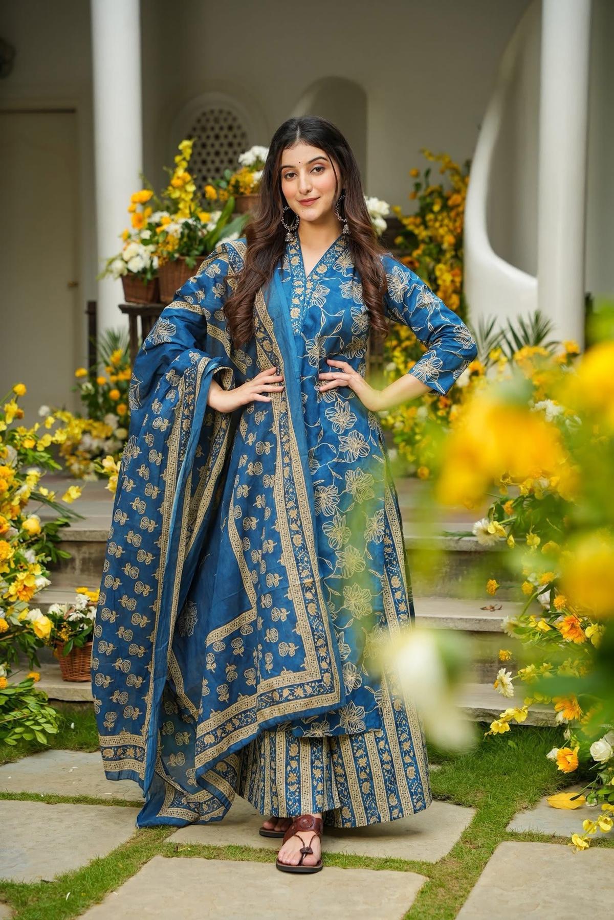 Firozi Designer Digital Printed Muslin Palazzo Suit