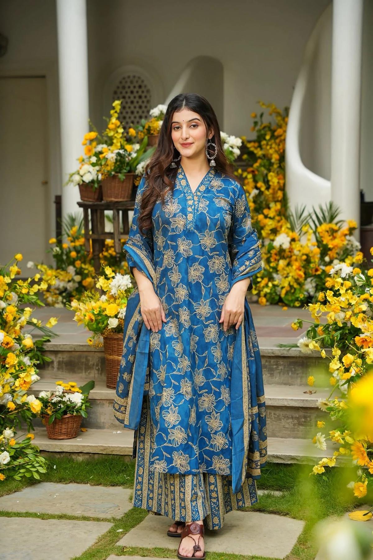 Firozi Designer Digital Printed Muslin Palazzo Suit