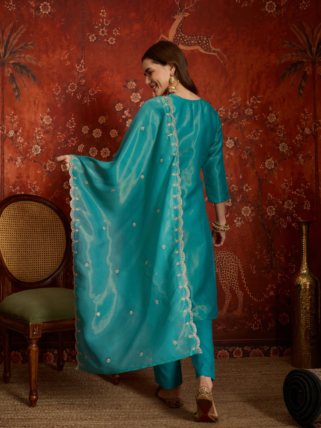 Firozi Designer Embroidery Silk Straight Suit — alternate view