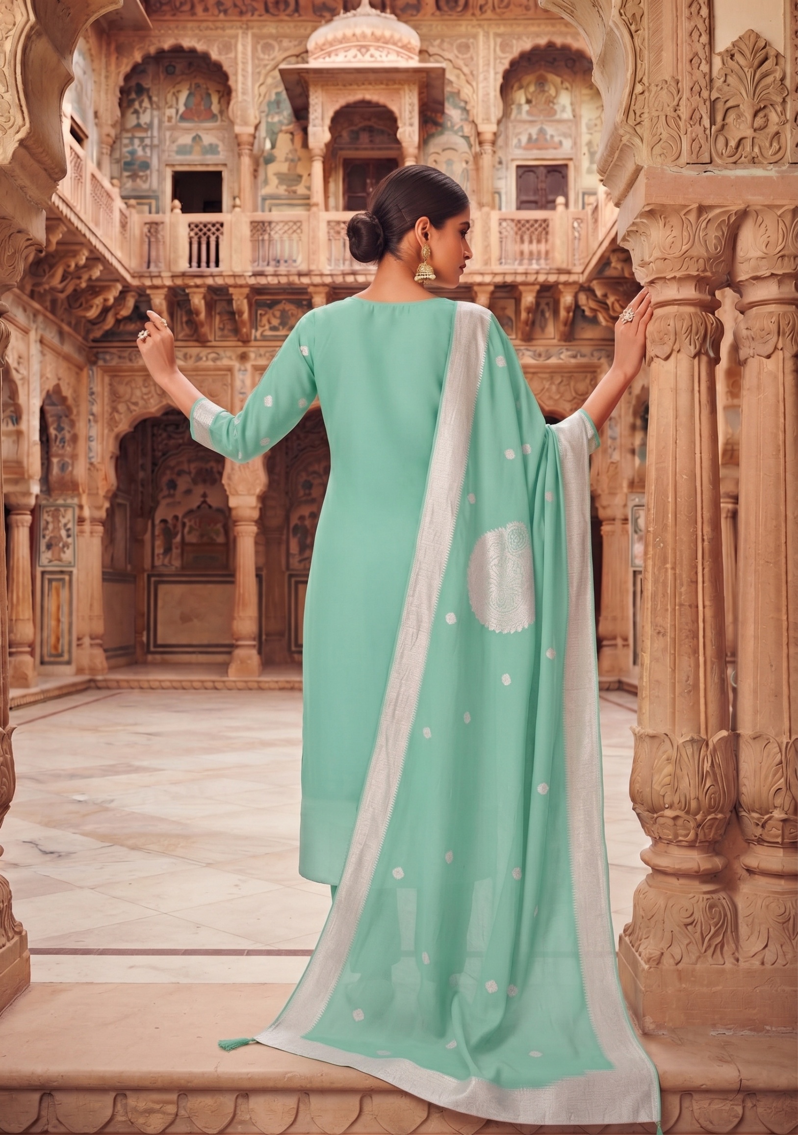 Firozi Diamond Embroidered Organza Straight Suit — alternate view