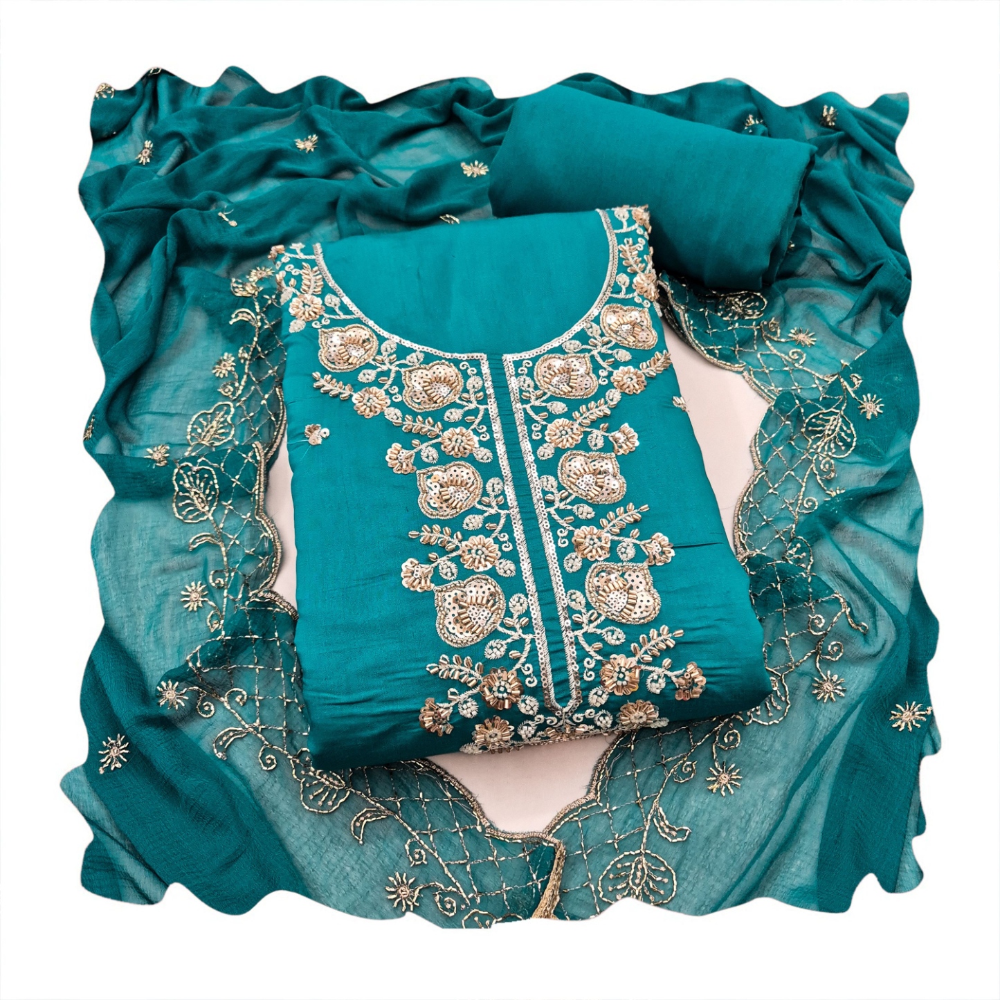 Firozi Embroidered Chanderi Straight Suit — alternate view