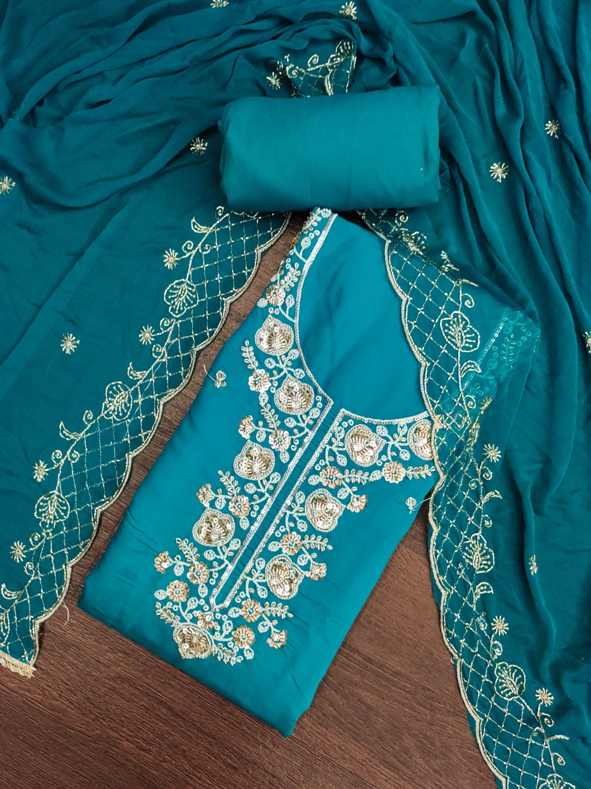 Firozi Embroidered Chanderi Straight Suit