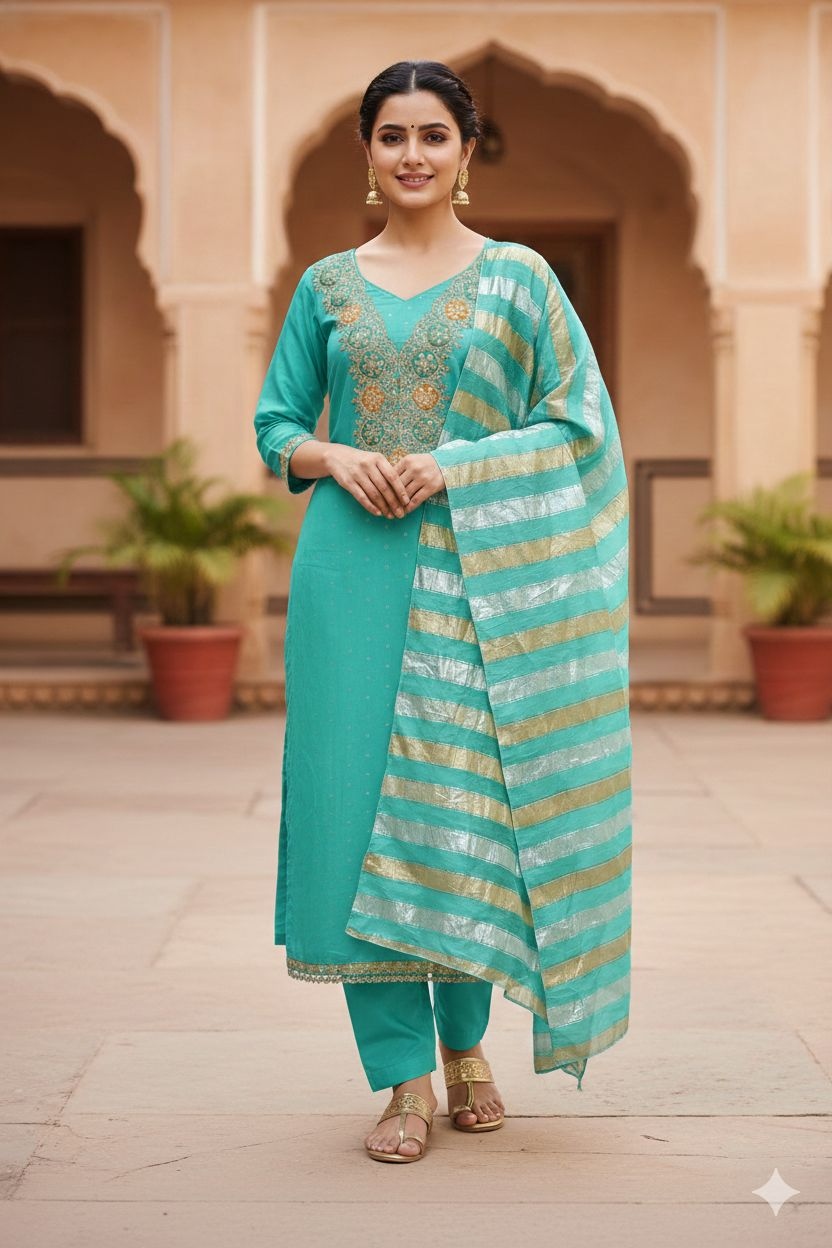 Firozi Embroidered Modal Butti Salwar Suit