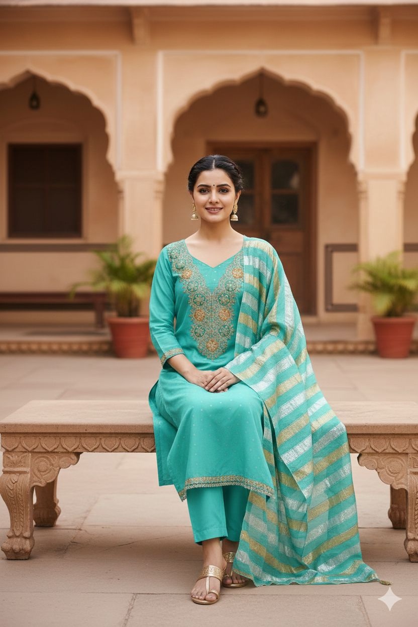 Firozi Embroidered Modal Butti Salwar Suit — alternate view