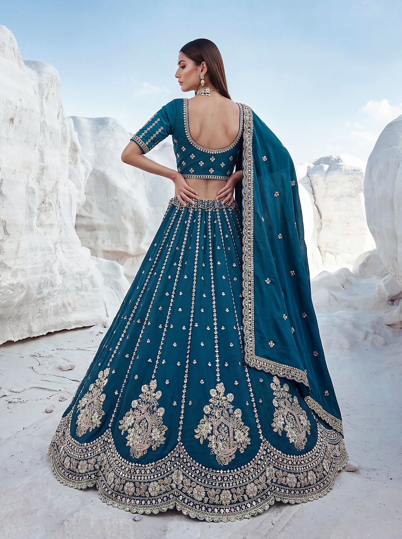 Firozi Embroidered Silk Wedding Lehenga — alternate view