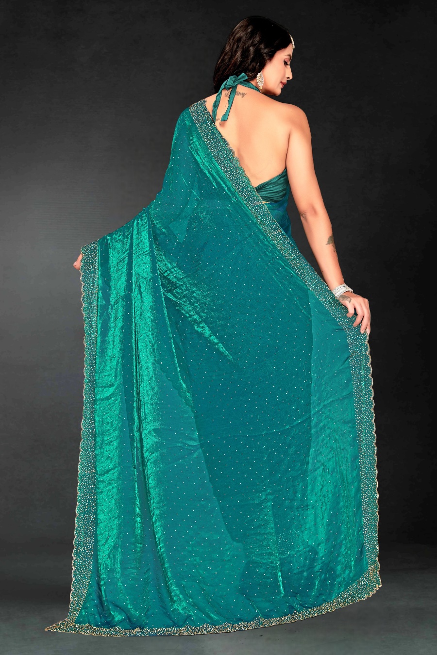 Firozi Fendy Silk Two Tone Embroidered Party Saree — alternate view