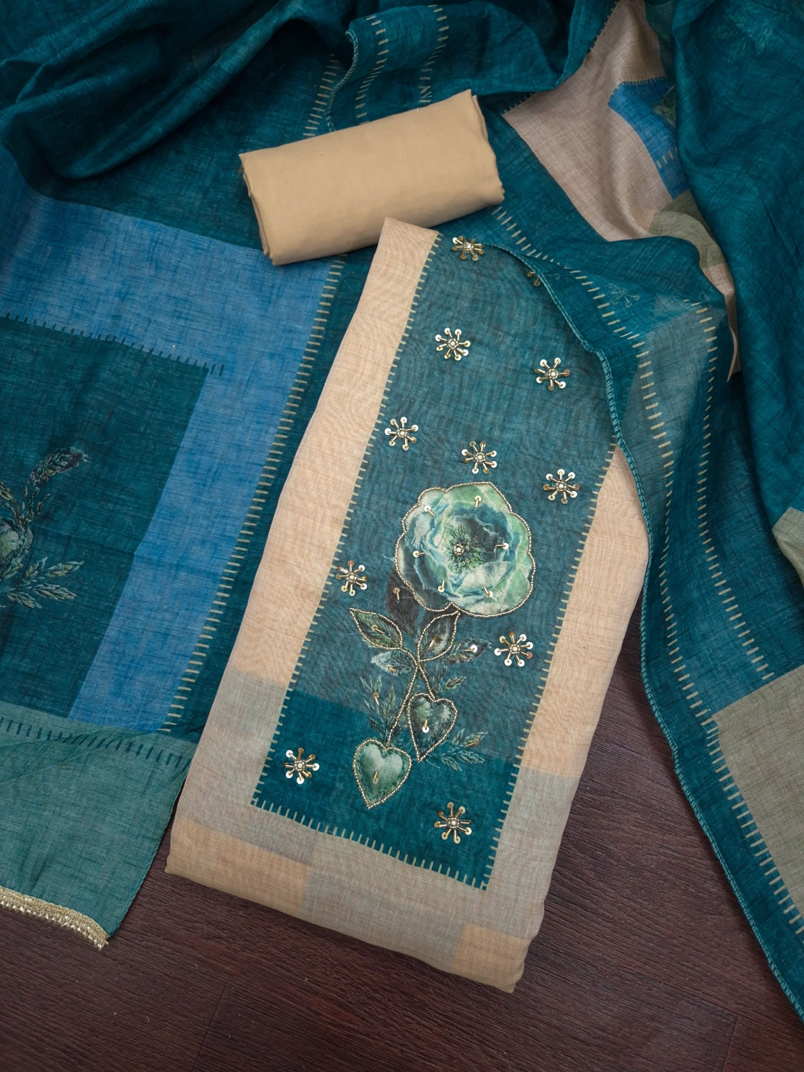 Firozi Floral Hand Work Modal Cotton Salwar Suit