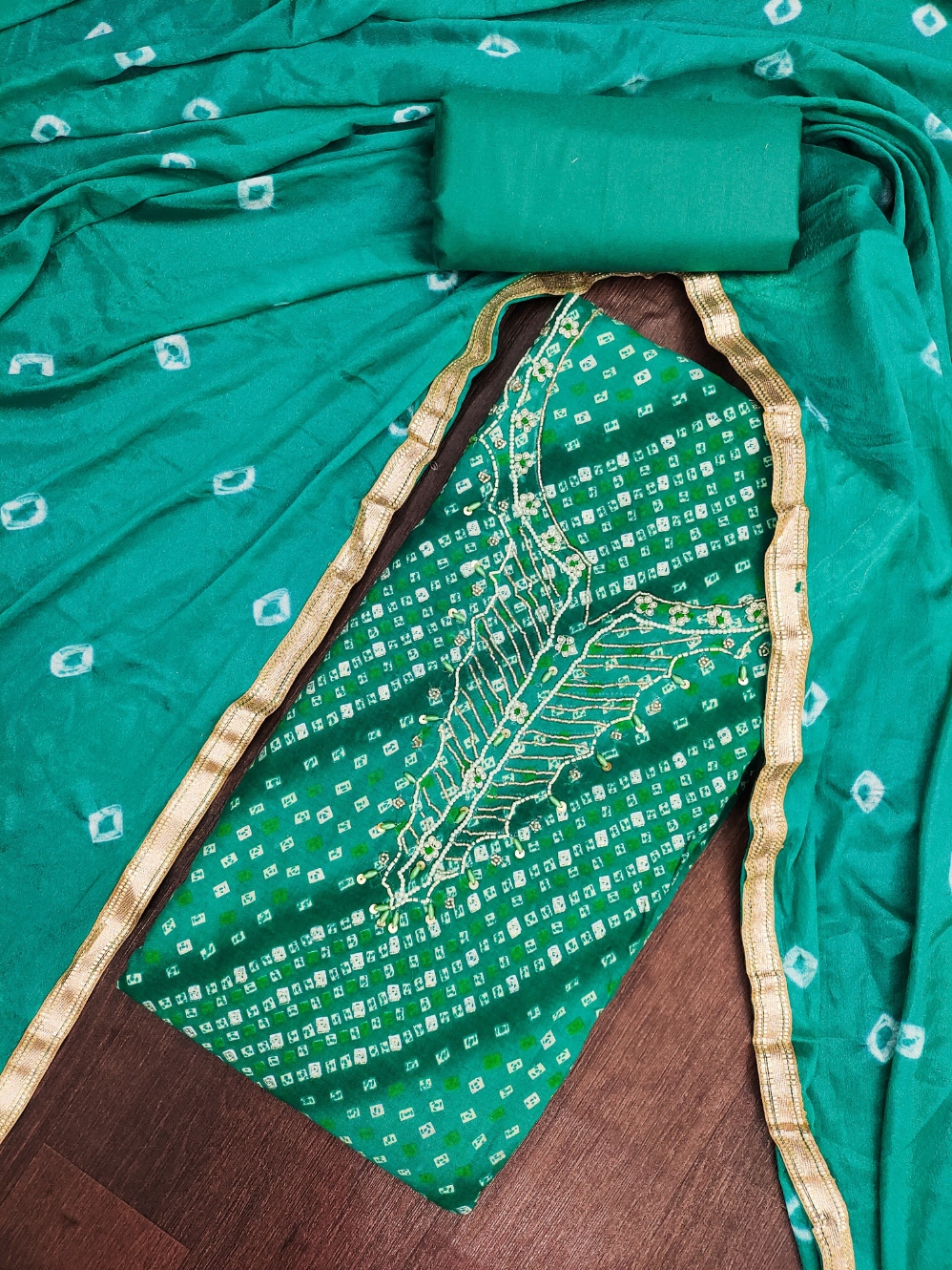 Firozi Floral Handwork Jam Cotton Straight Suit