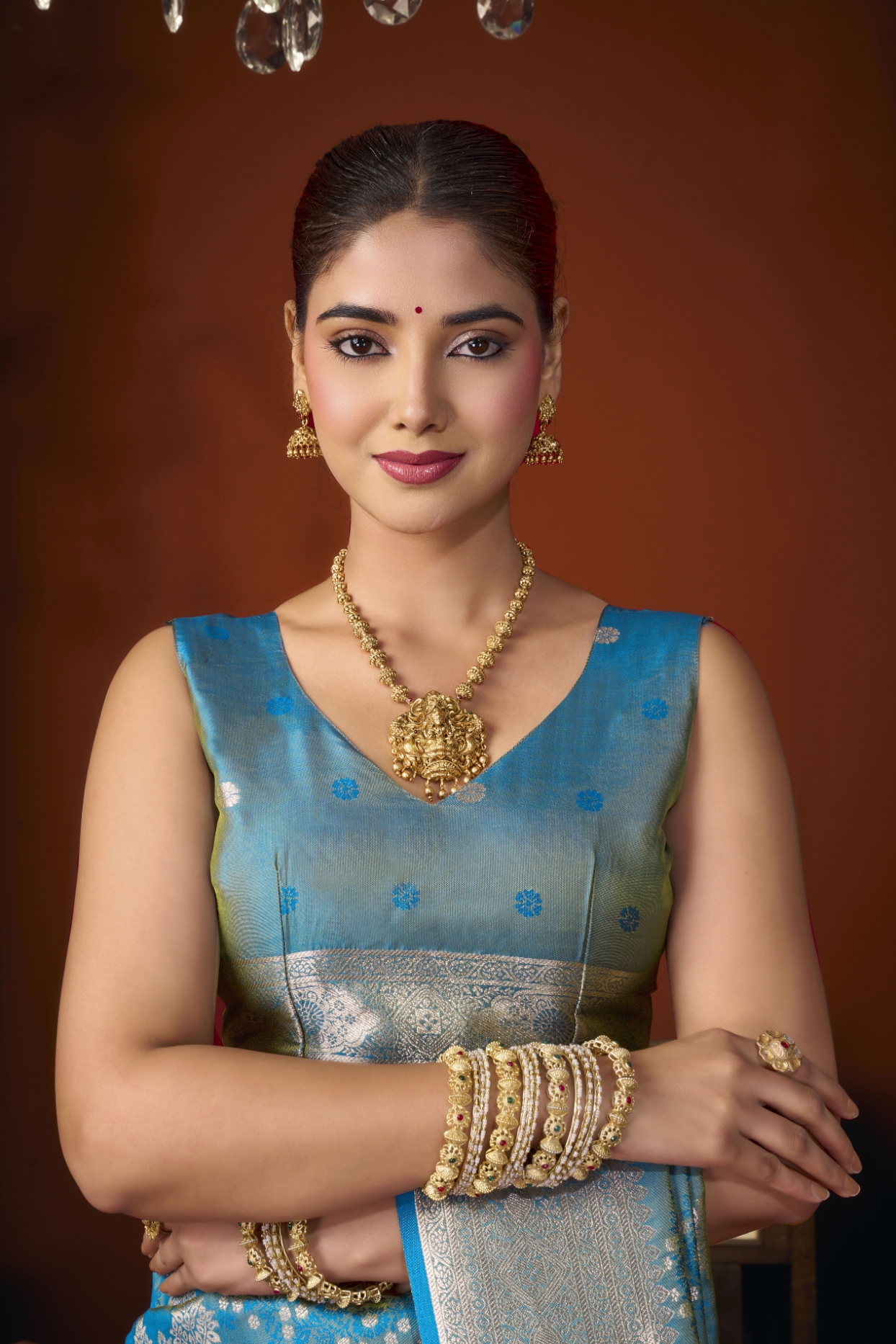 Firozi Floral Jacquard Soft Silk Saree