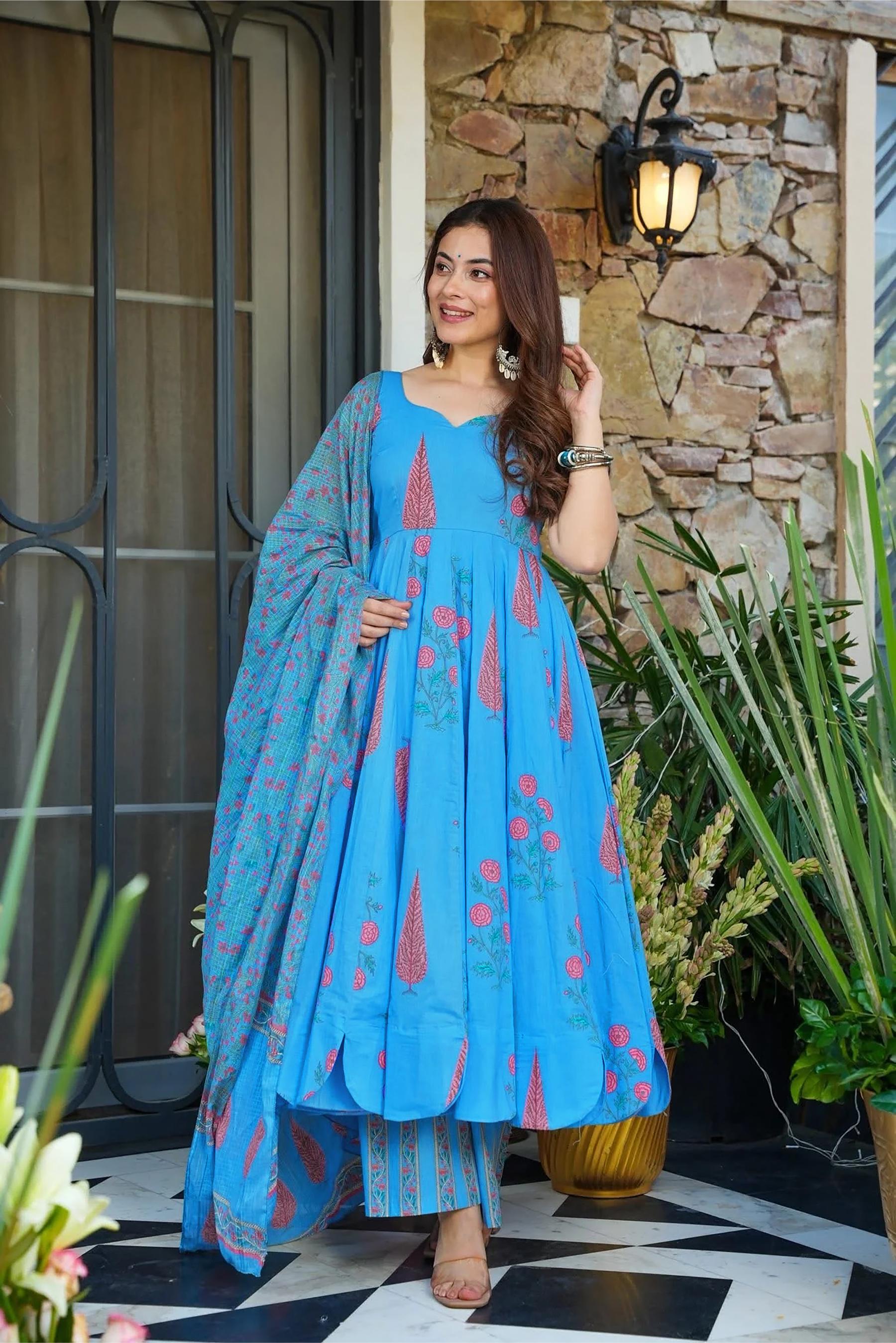 Firozi Muslin Digital Printed Palazzo Suit