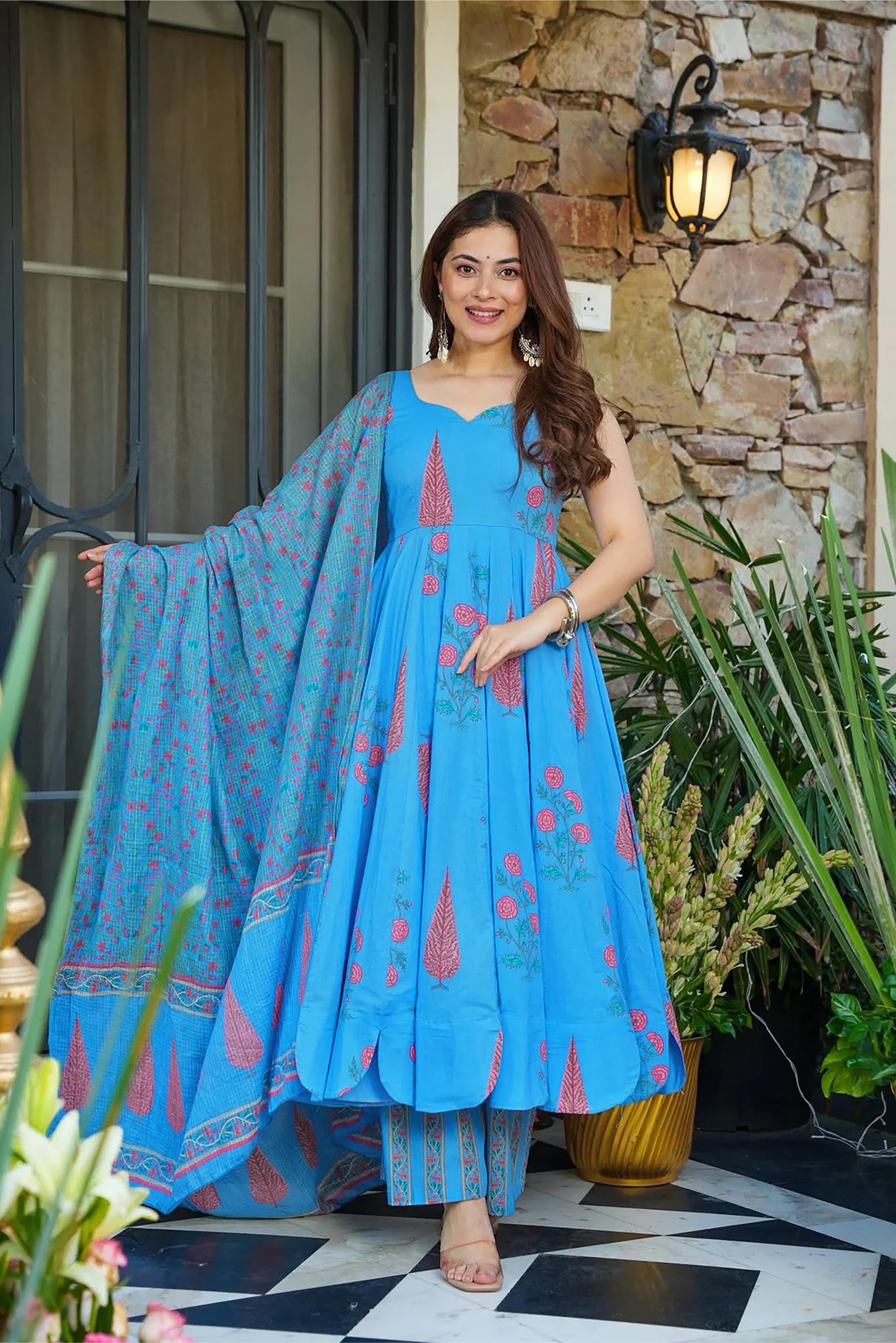 Firozi Muslin Digital Printed Palazzo Suit