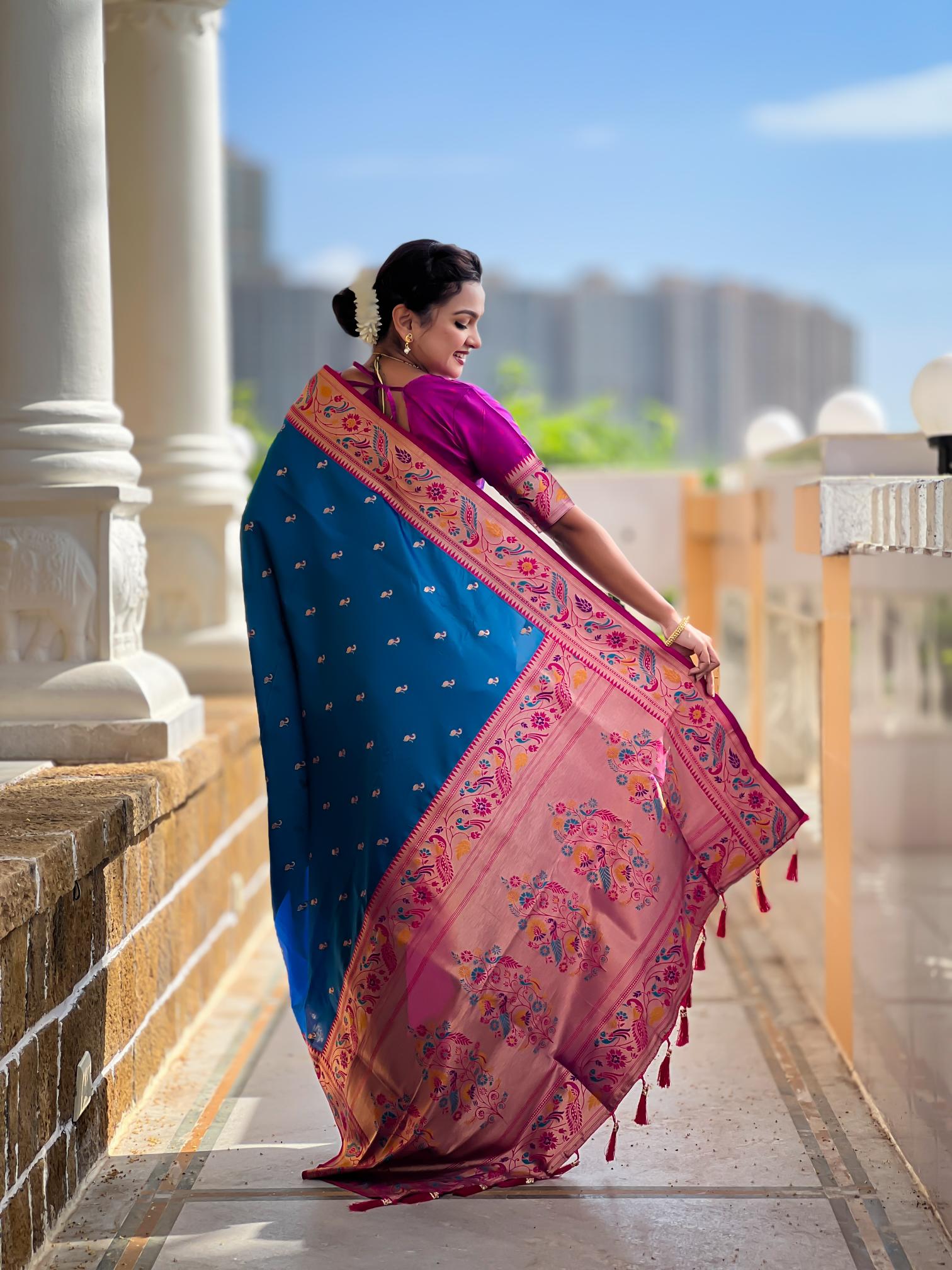Firozi N Magenta Paithani Silk Saree — alternate view