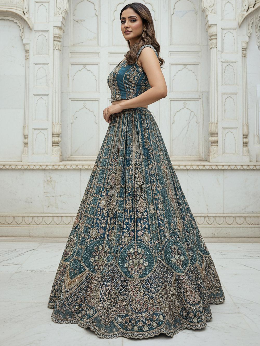 Firozi Organza Embroidered Lehenga Choli — alternate view