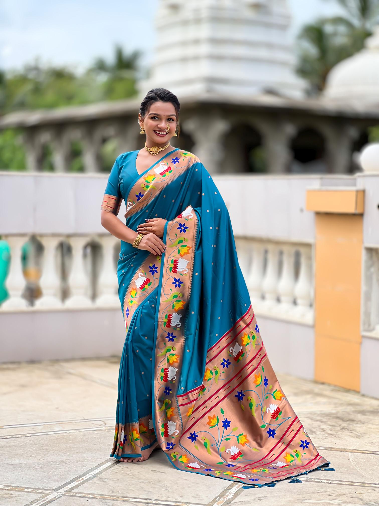 Firozi Paithani Silk Saree