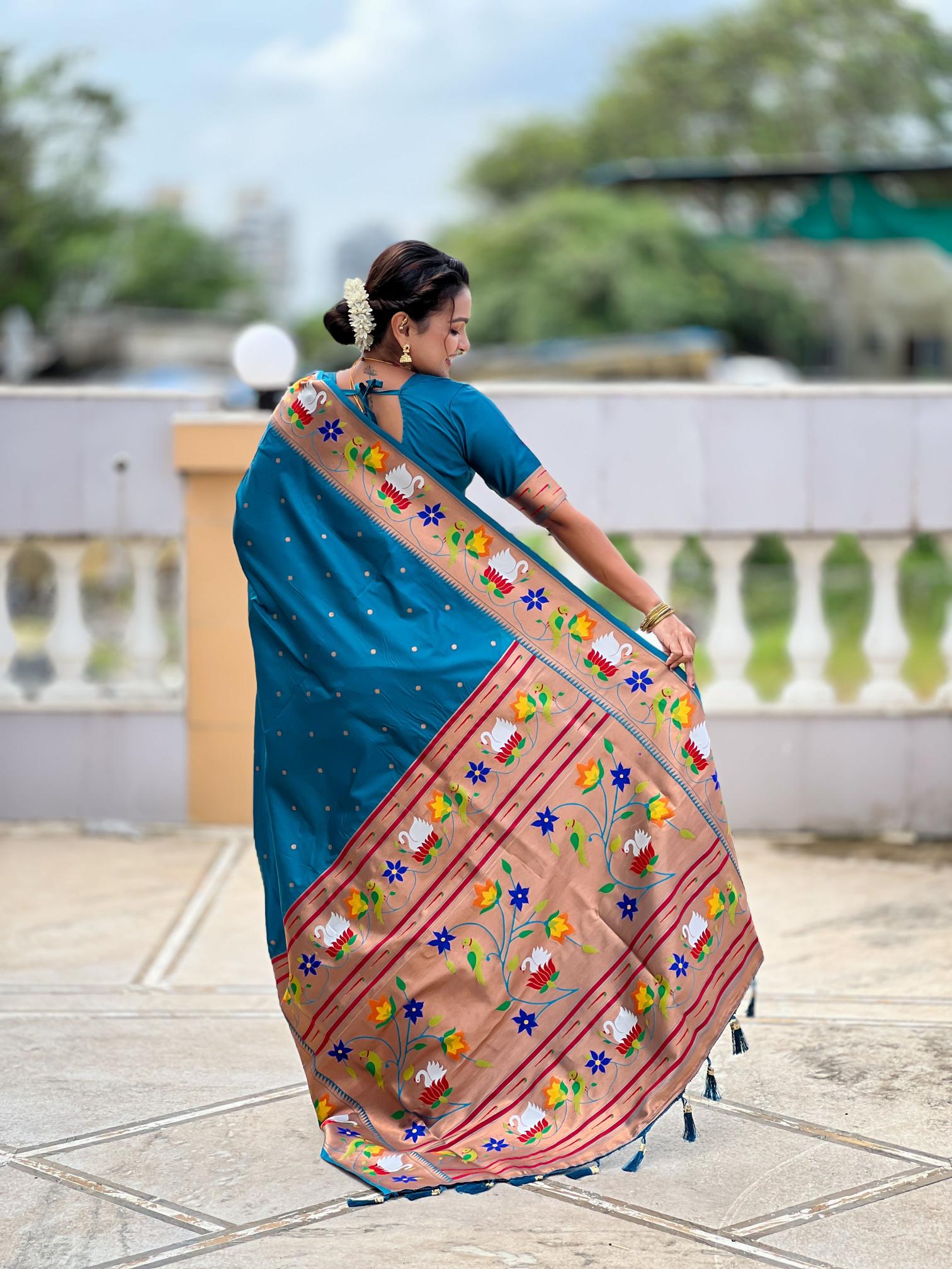 Firozi Paithani Silk Saree — alternate view