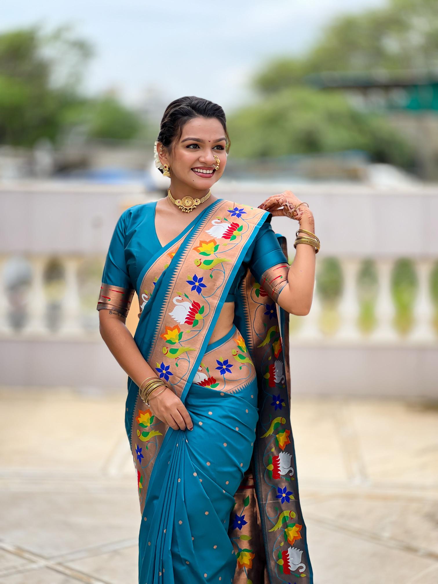Firozi Paithani Silk Saree