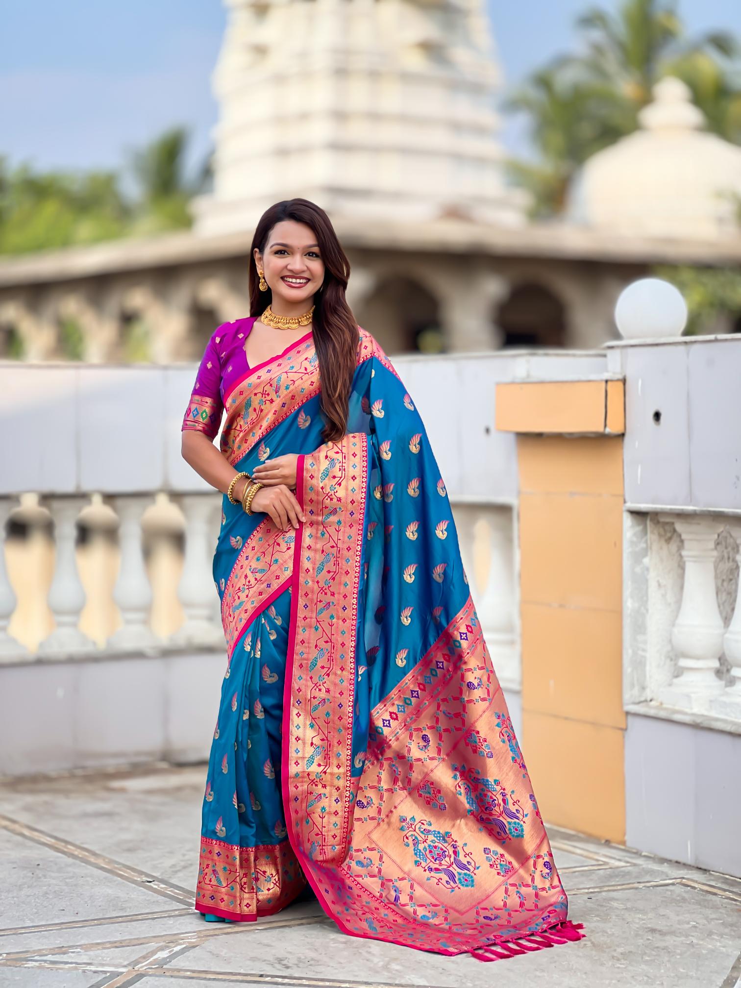 Firozi Paithani Silk Saree