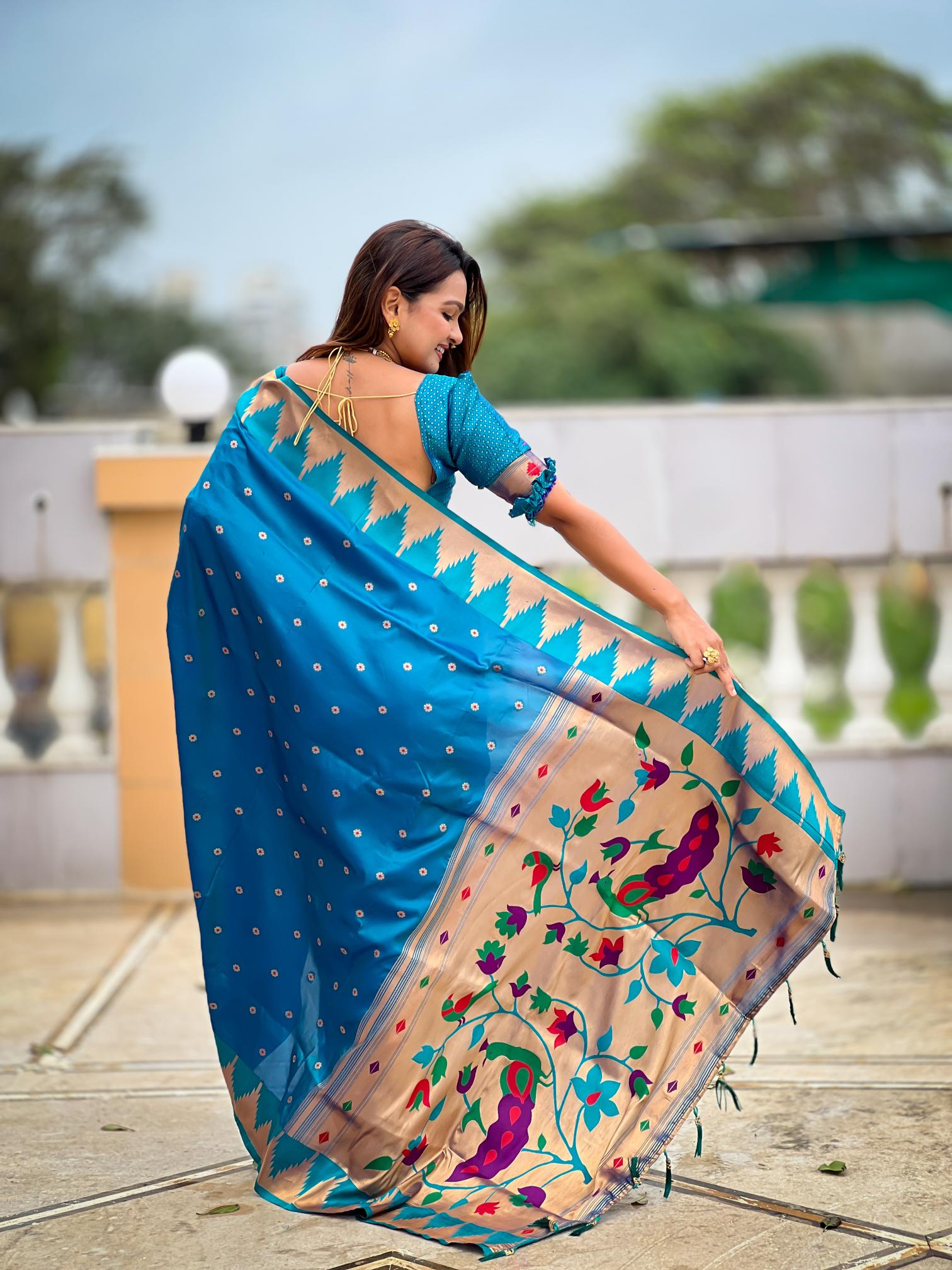Firozi Paithani Silk Saree — alternate view