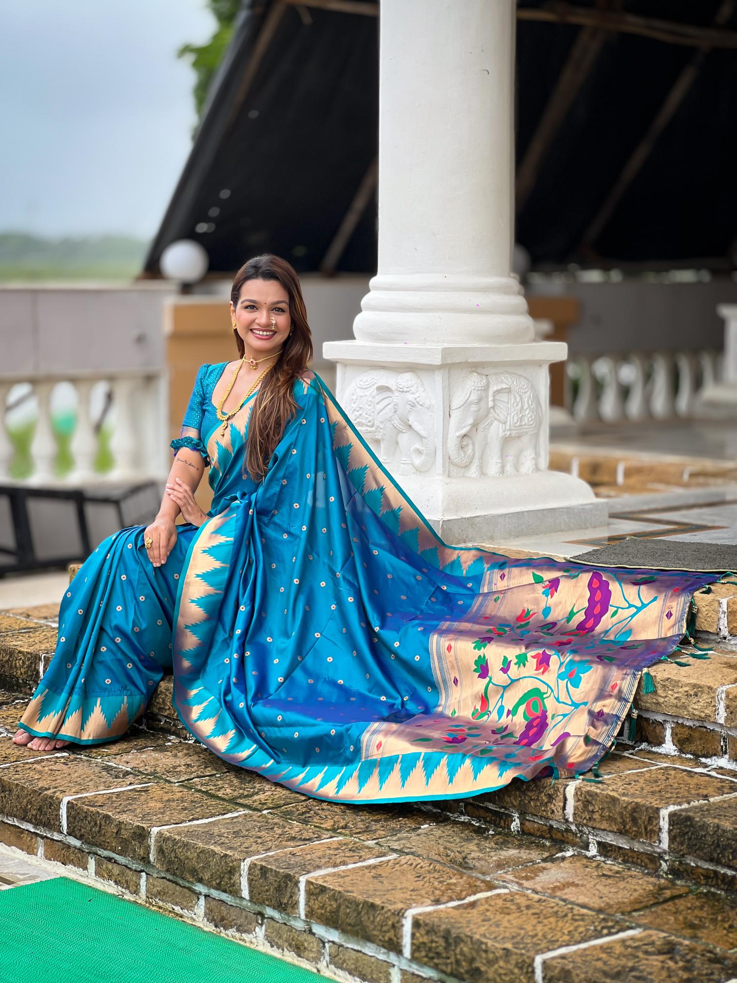 Firozi Paithani Silk Saree