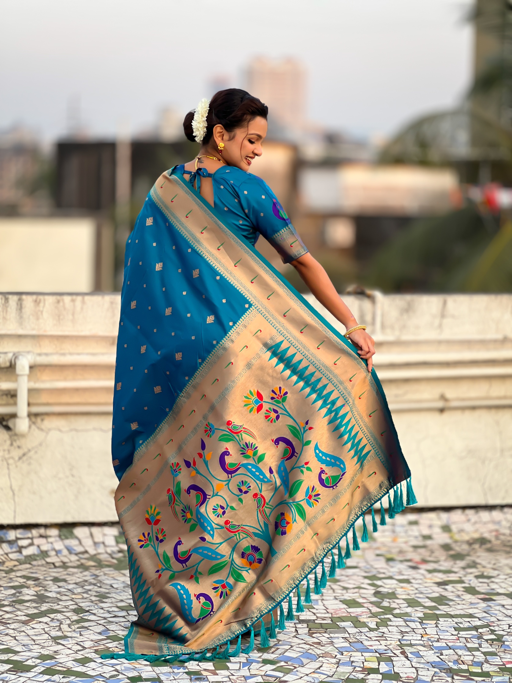 Firozi Paithani Silk Woven Designer Saree — alternate view