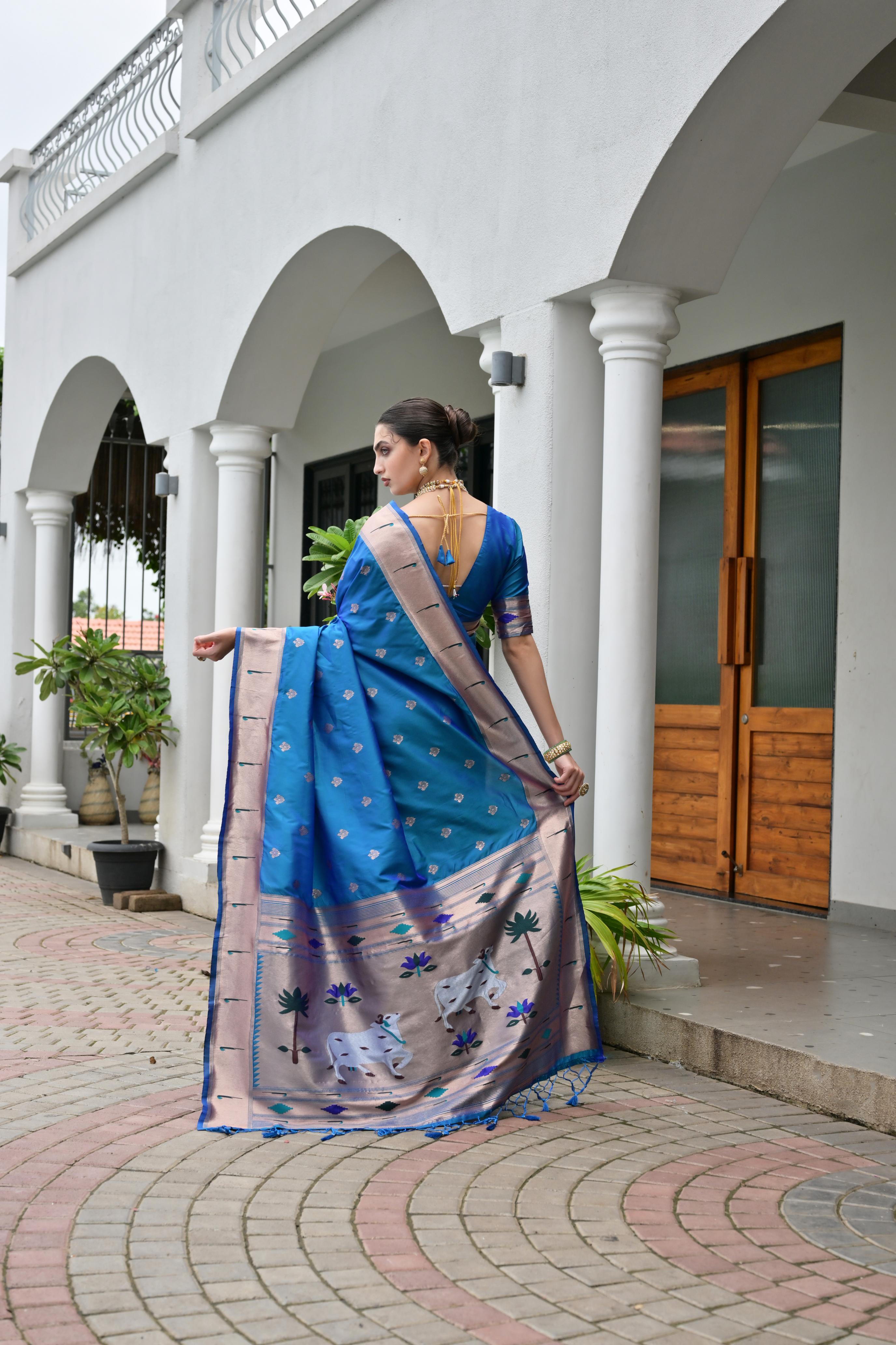 Firozi Paithani Woven Designer Banarasi Silk Saree — alternate view