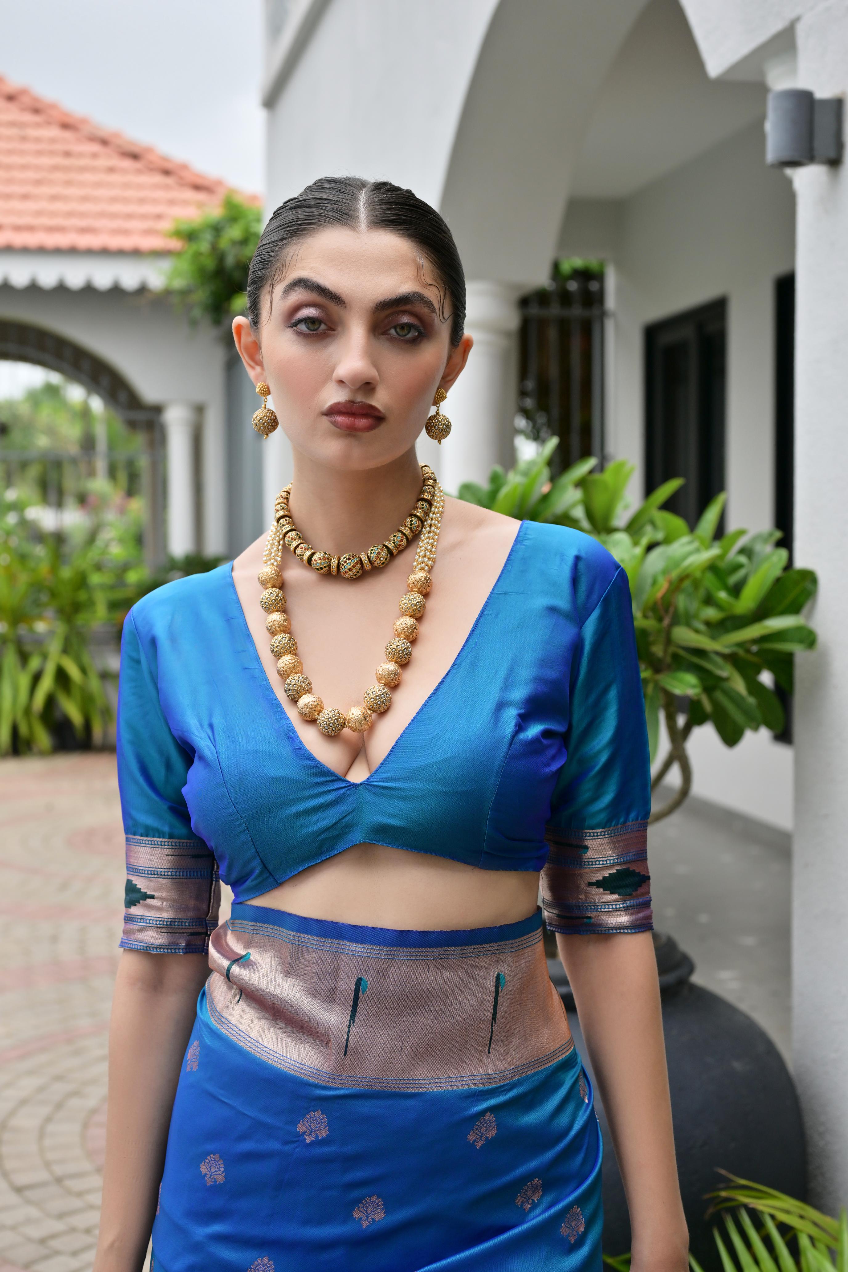 Firozi Paithani Woven Designer Banarasi Silk Saree