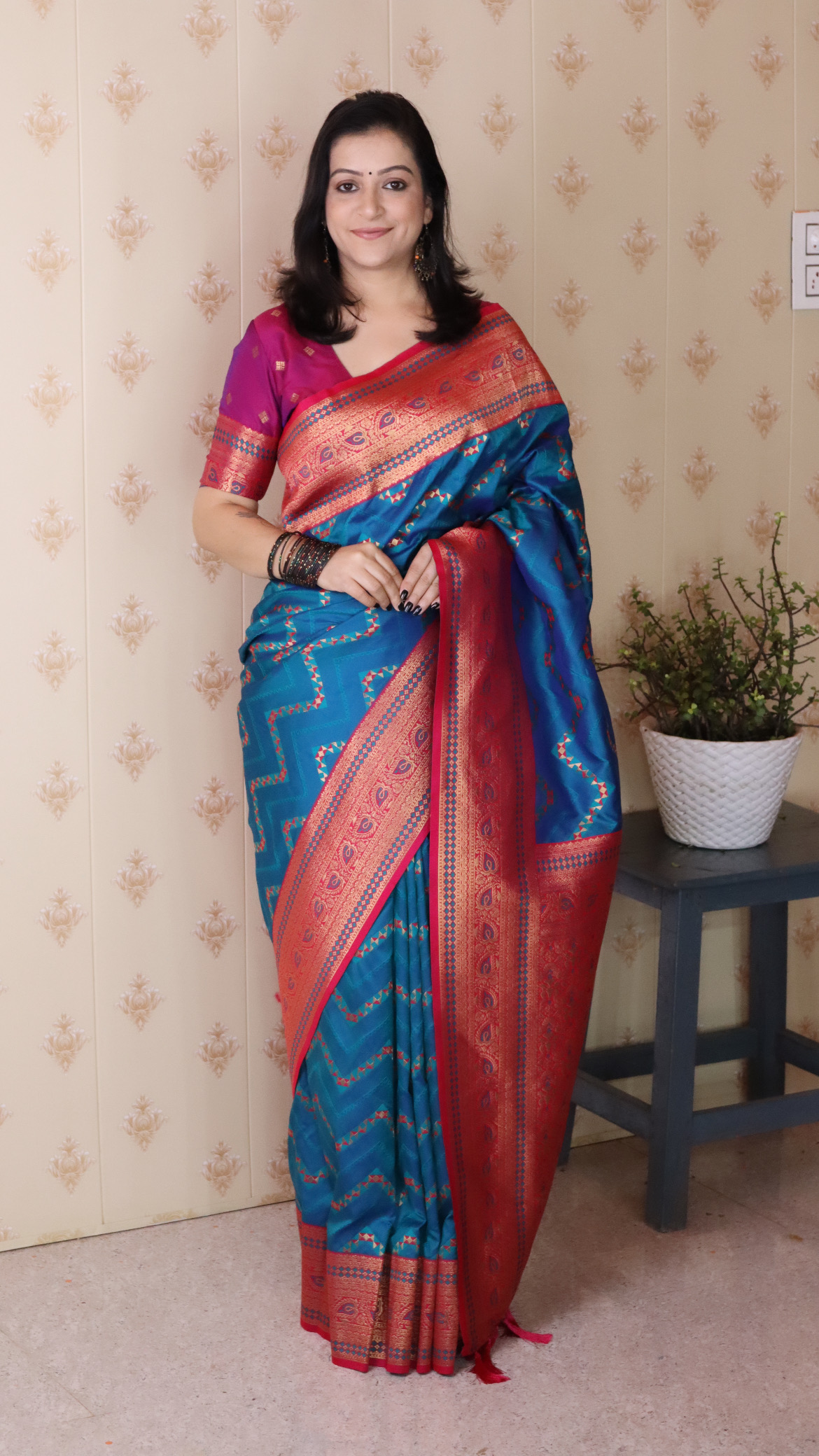Firozi Pink Banarasi Silk Zari Designer Saree