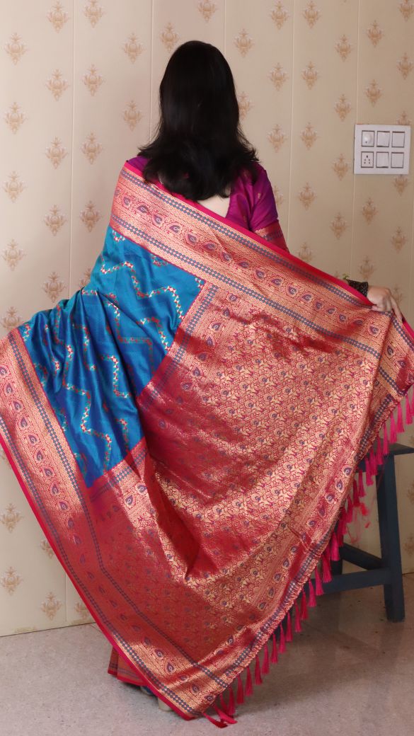 Firozi Pink Banarasi Silk Zari Designer Saree — alternate view