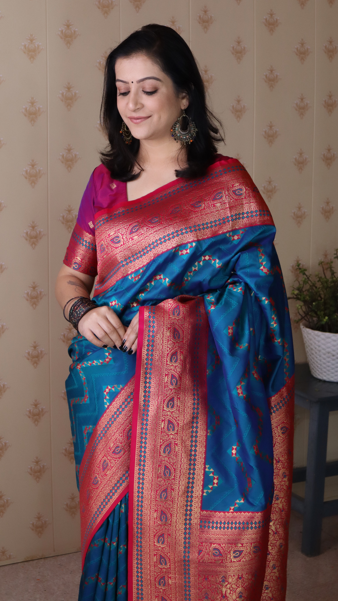 Firozi Pink Banarasi Silk Zari Designer Saree