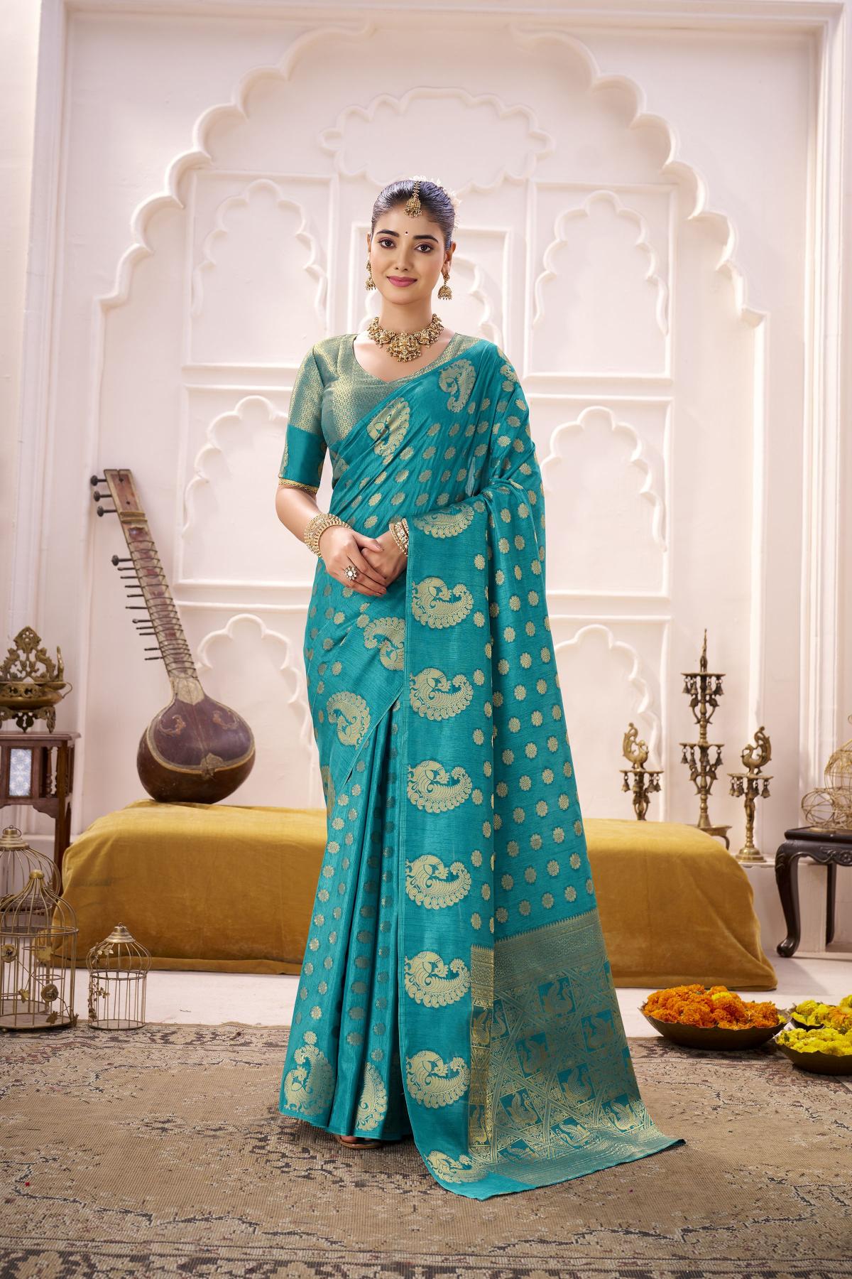 Firozi Roop Silk Zari Designer Saree