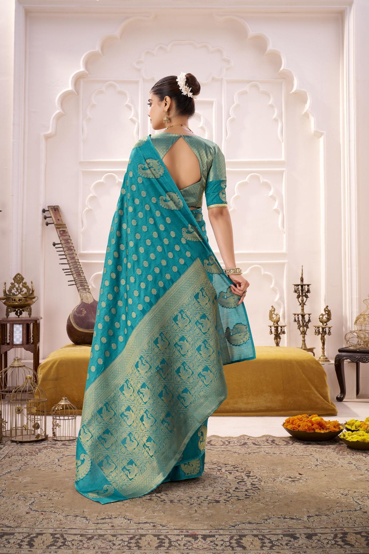 Firozi Roop Silk Zari Designer Saree — alternate view