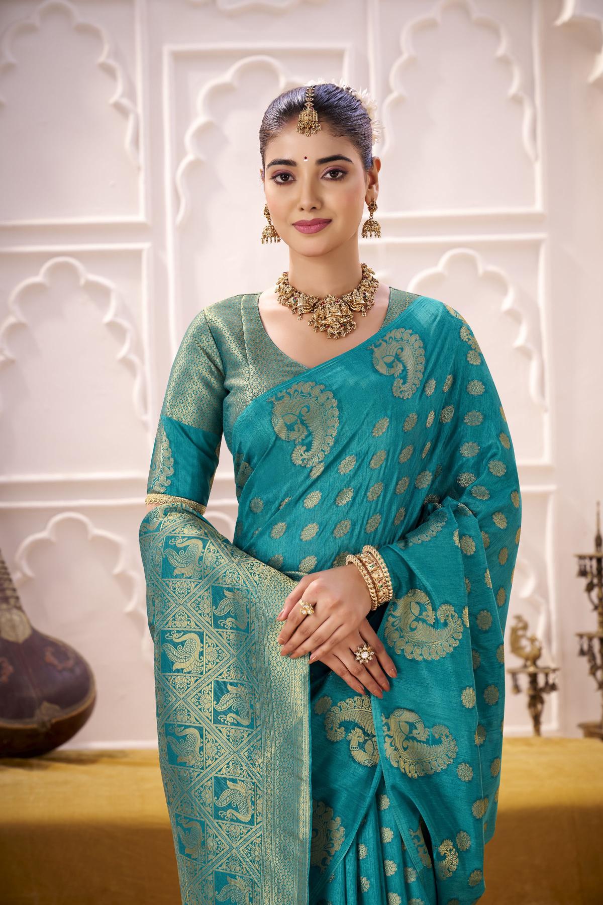 Firozi Roop Silk Zari Designer Saree