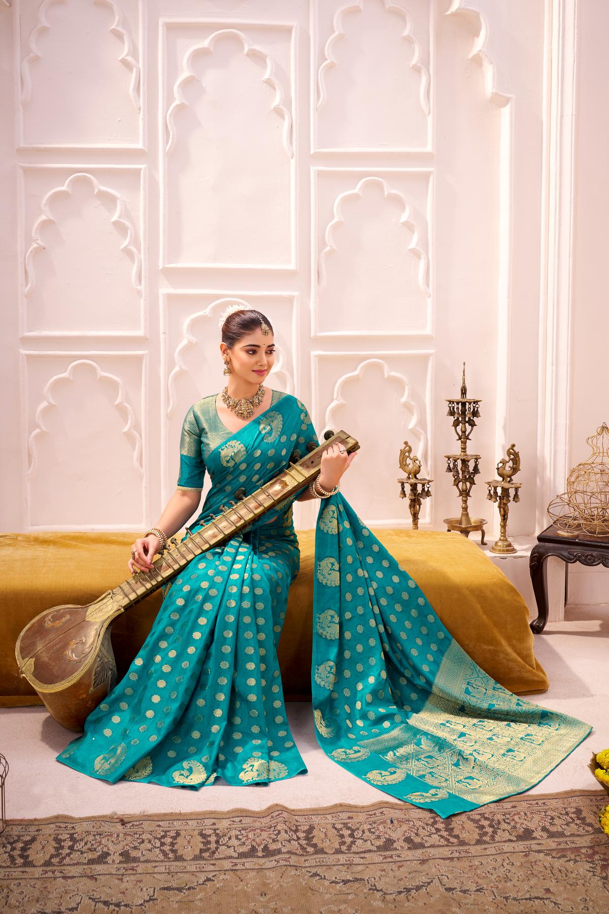 Firozi Roop Silk Zari Designer Saree
