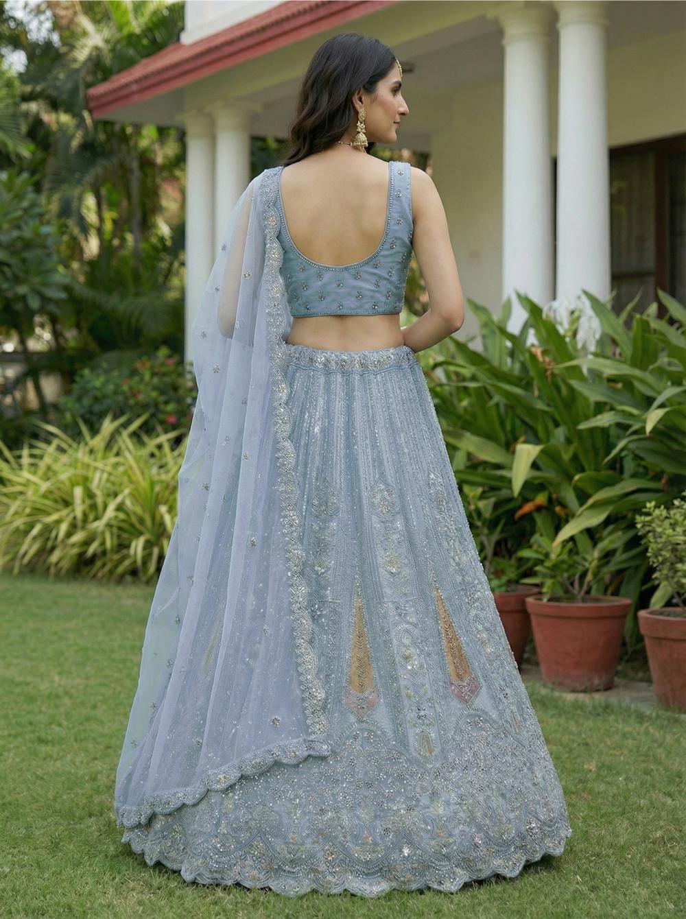 Firozi Sequins Embroidered Bridal Net Lehenga Choli — alternate view