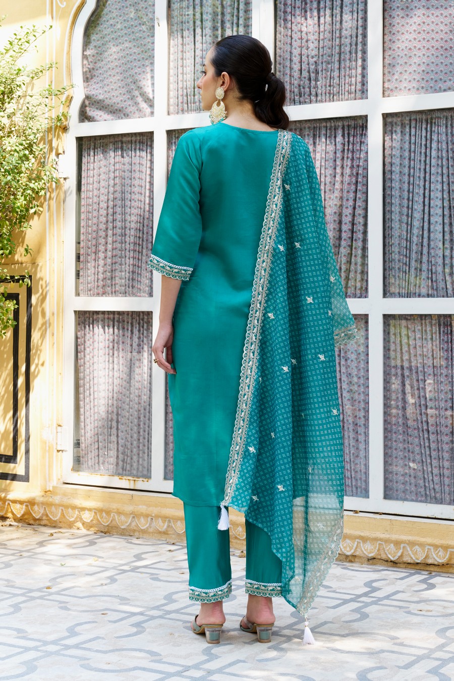 Firozi Silk Blend Designer Embroidered Readymade Suit — alternate view